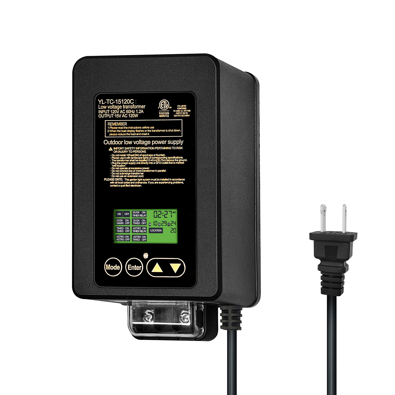 120W Transformer, Astro Timer & Photocell Integrated, 15V AC Output