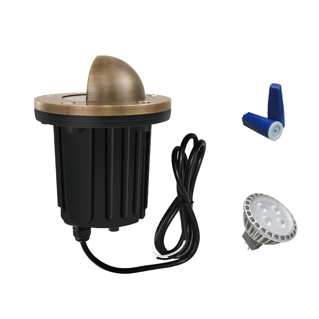 Low Voltage Brass In-ground Well Light, Beacon Top, 12V AC/DC, 5W, 140Lm, 2700K (MR16 Bulb Included)