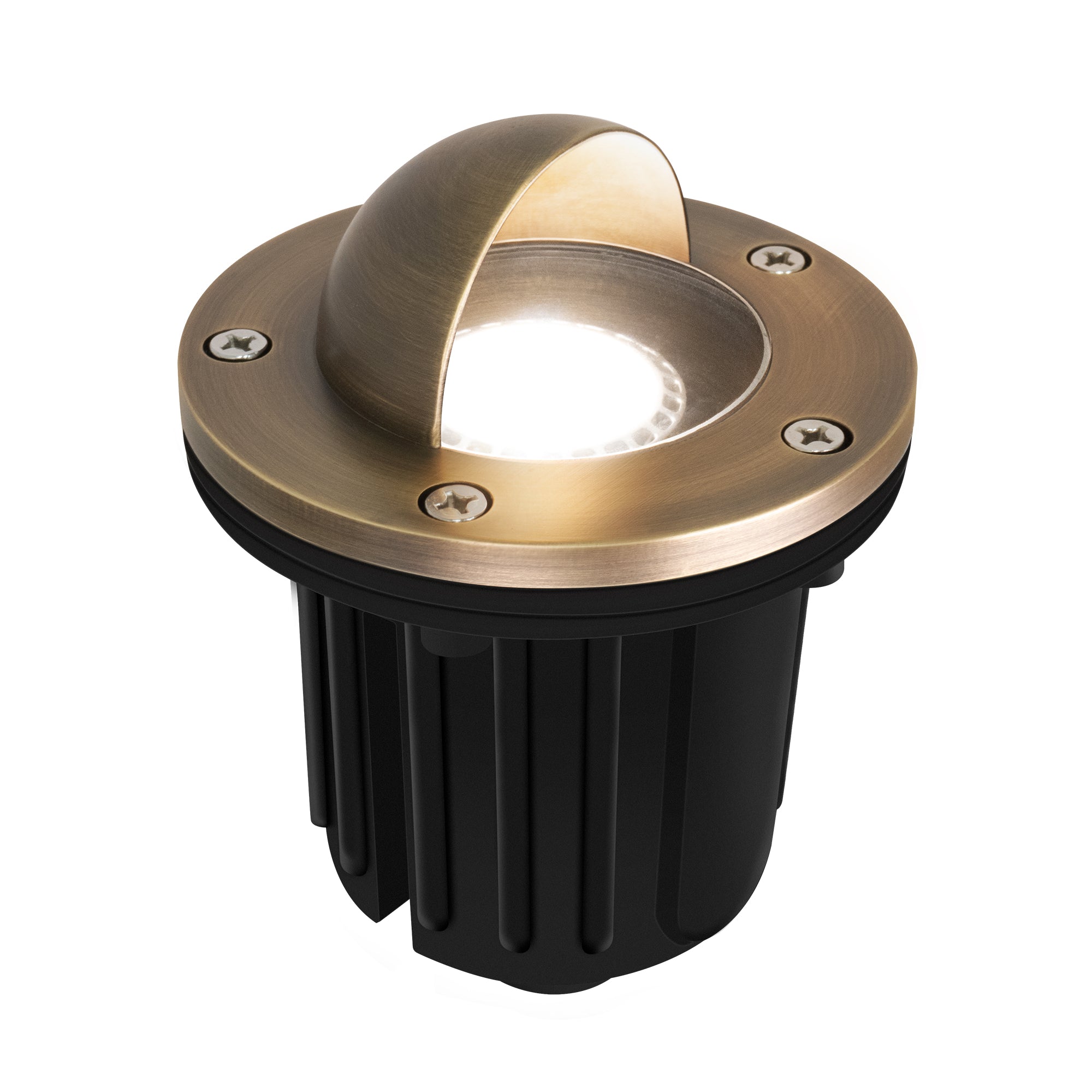Low Voltage Brass In-ground Well Light, Beacon Top, 12V AC/DC, 5W, 140Lm, 2700K (MR16 Bulb Included)