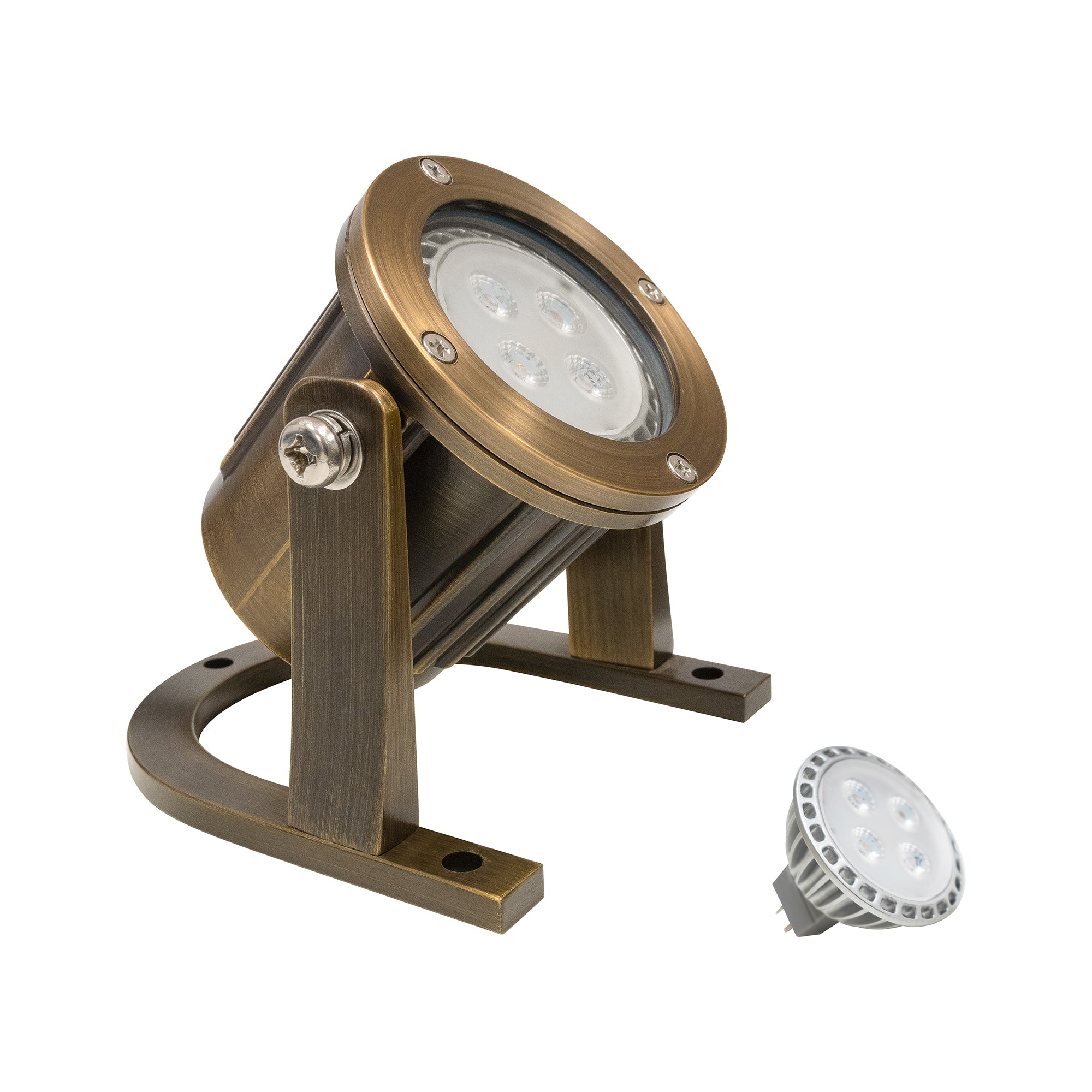 Low Voltage Brass Underwater Pond Light, 12V AC/DC, 5W, 410lm, 2700K (MR16 Bulb Included)
