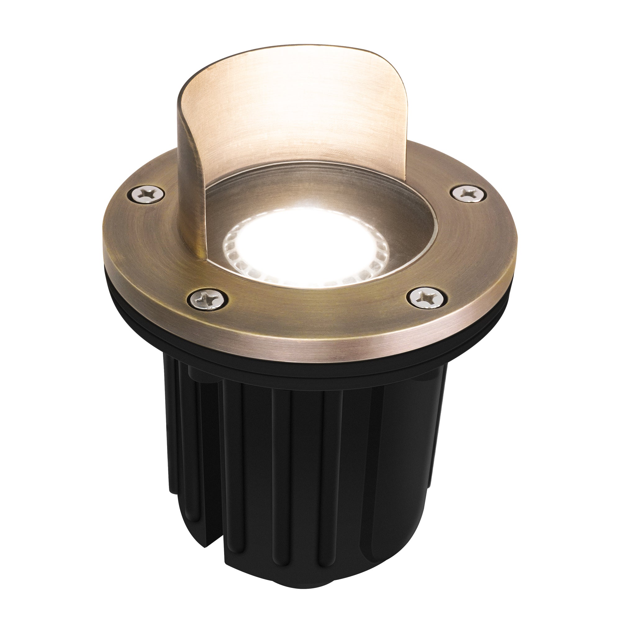 Low Voltage Brass In-Ground Well Light, Shield Top, 12V AC/DC, 5W, 370Lm, 2700K, (MR16 Bulb Included))
