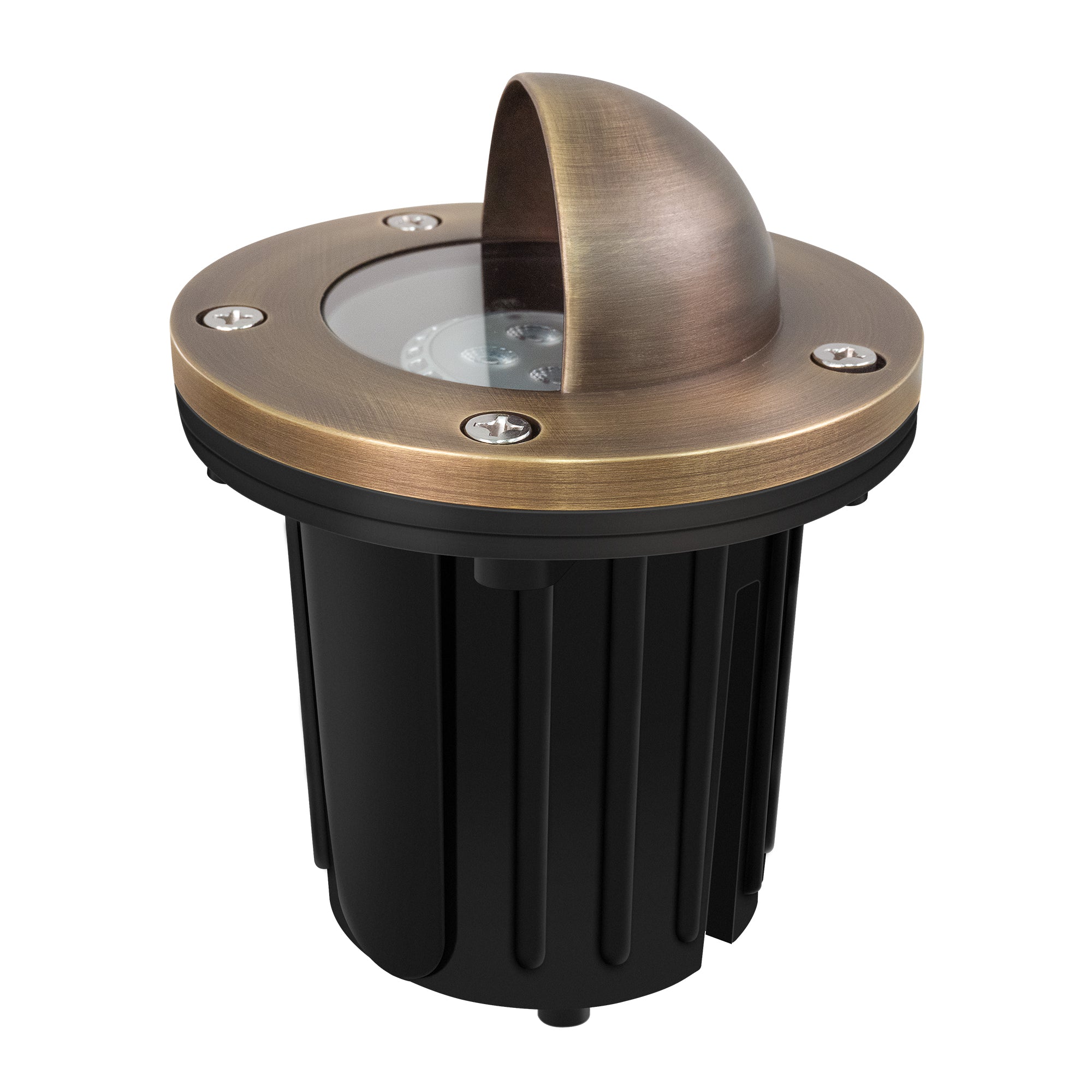 Low Voltage Brass In-ground Well Light, Beacon Top, 12V AC/DC, 5W, 140Lm, 2700K (MR16 Bulb Included)