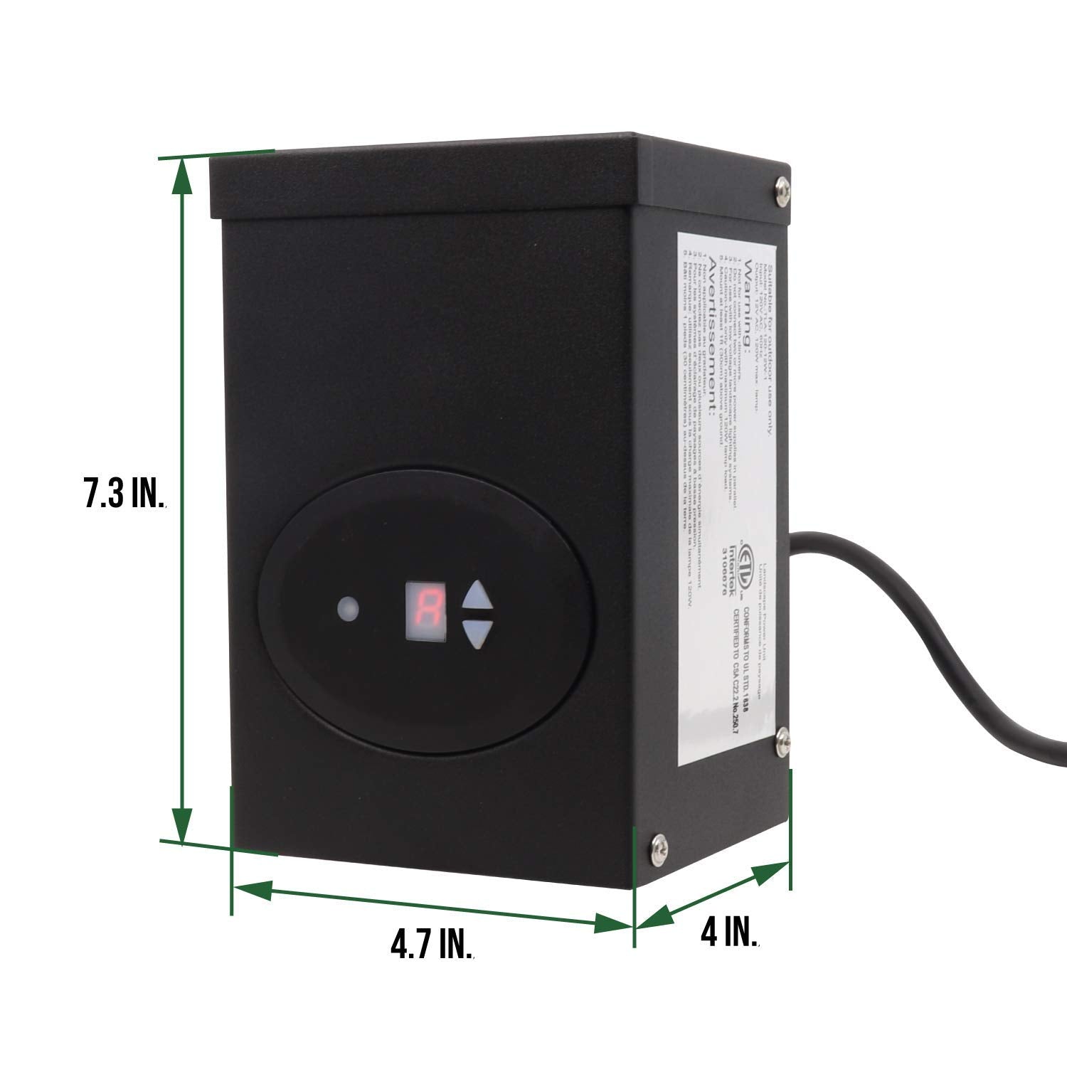 120W Transformer, 120V AC to 12V AC, Integrated Photocell & Timer, 2 Output Channels, ETL Listed, CEC VI Certified
