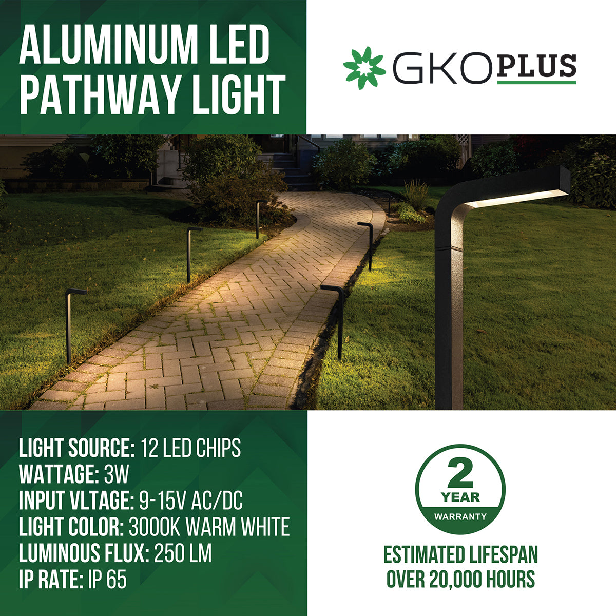 Low Voltage L Shape Landscape Pathway Light, 9-15V AC/DC, 3W, 3000K