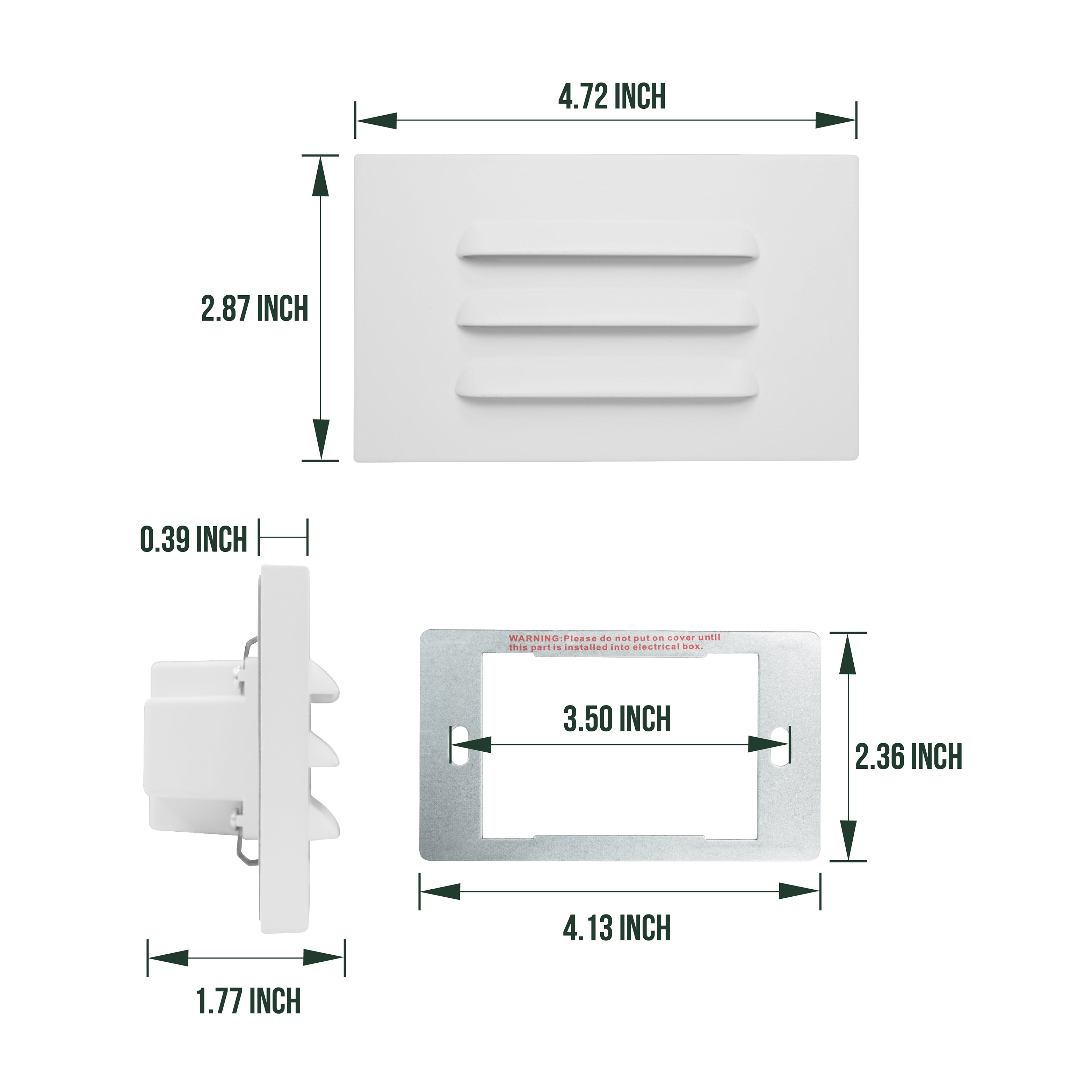 Line Voltage Louvered Dimmable Step Light, 120V AC, 3.5W, 110LM, 4.72" x 2.87" x 0.39", ETL Listed, White