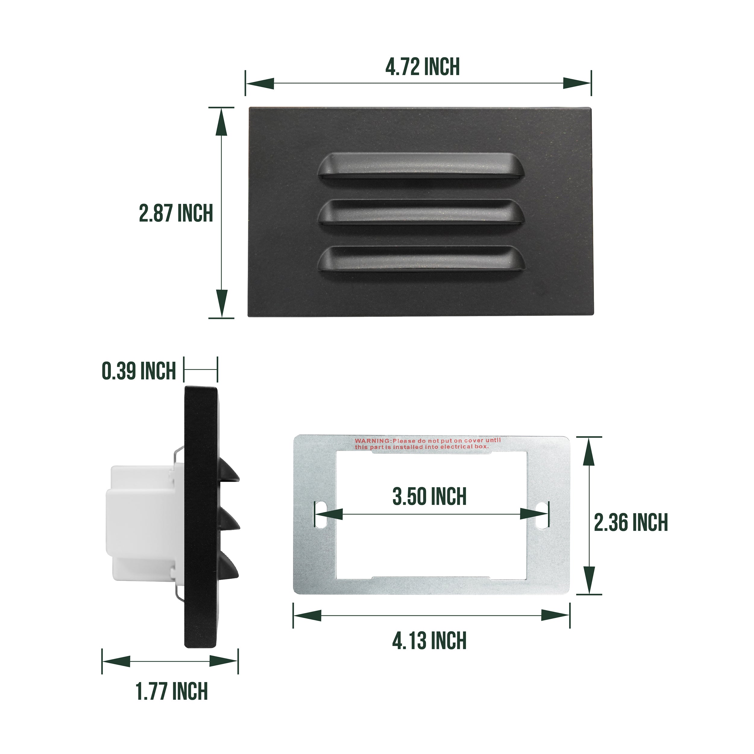 Line Voltage Louvered Dimmable Step Light, 120V AC, 3.5W, 110LM, 4.72" x 2.87" x 0.39", ETL Listed, Black