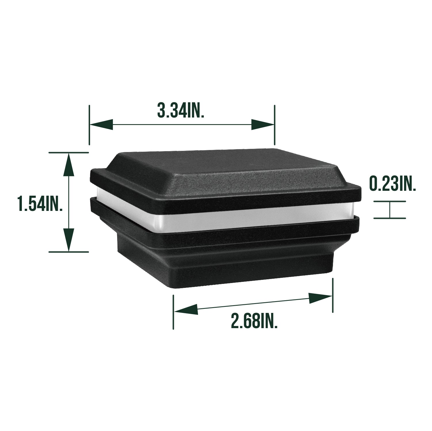 Low Voltage Post Cap Light, Flat Top, Black, 2.5"x2.5" Opening, 1W, 10lm, 3000K