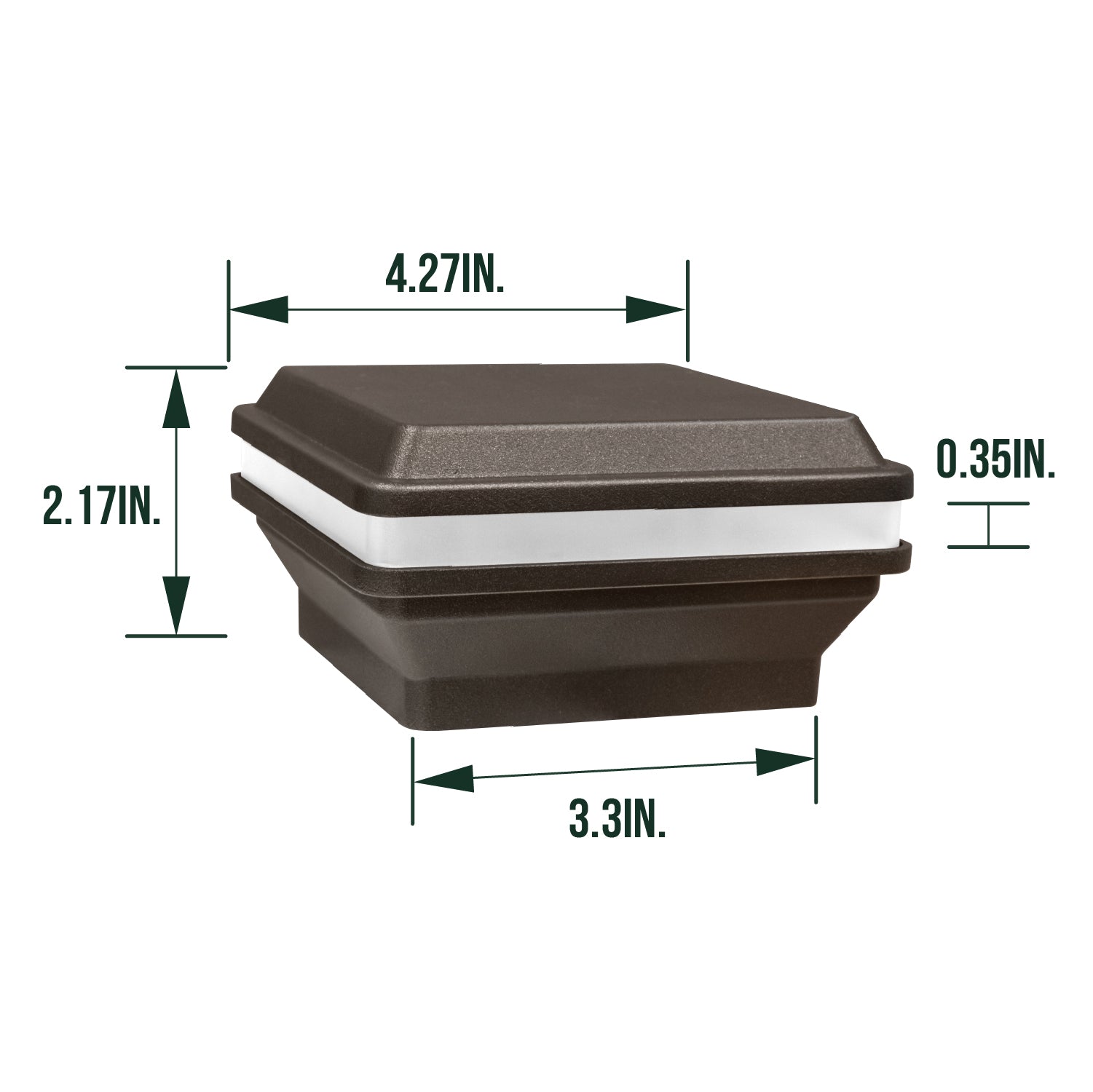 Low Voltage Post Cap Light, Flat Top, Dark Bronze, 3.0"x3.0" Opening, 1W, 11lm, 3000K