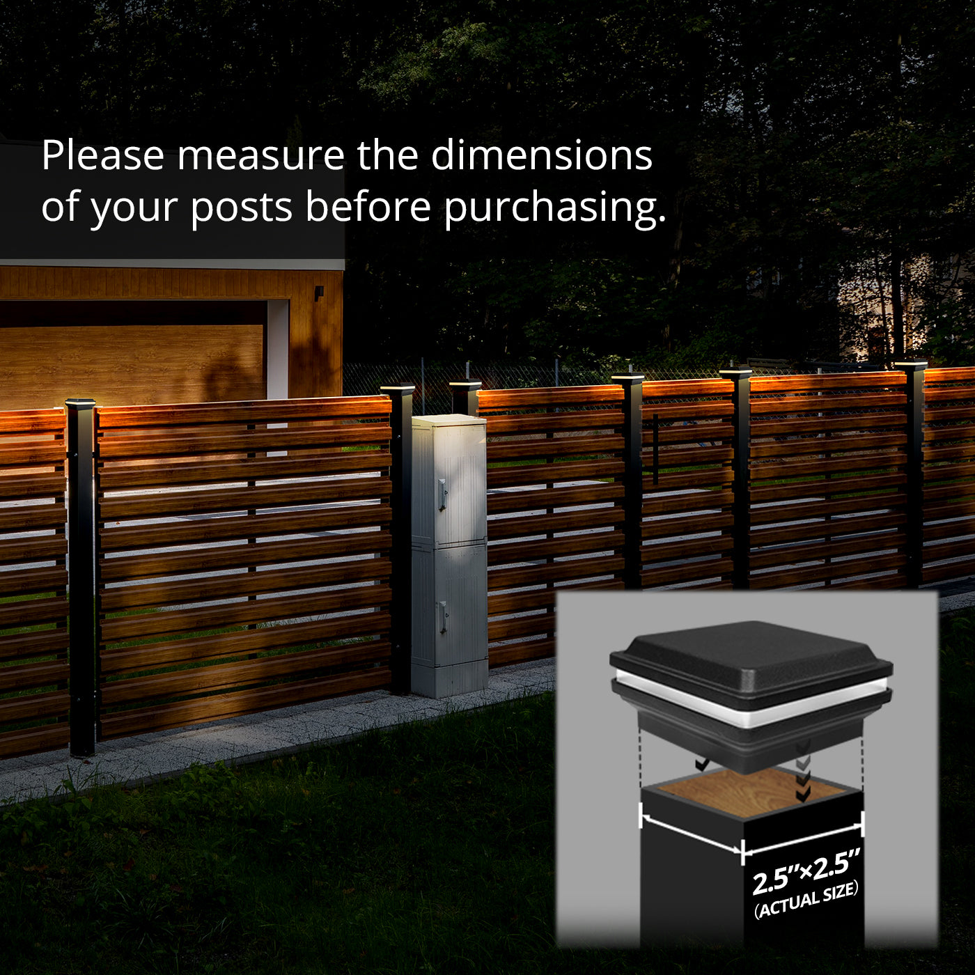 Low Voltage Post Cap Light, Flat Top, Black, 2.5"x2.5" Opening, 1W, 10lm, 3000K