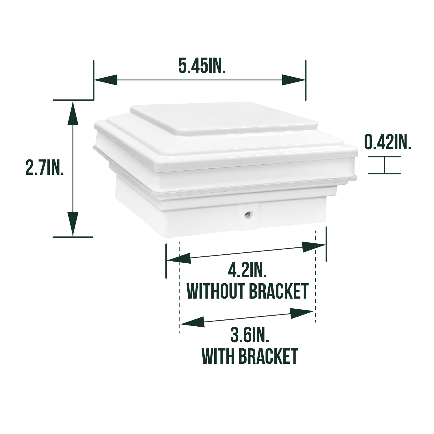 Low Voltage Post Cap Light, Flat Top, Glossy White, 4.0"x4.0" / 3.5" x 3.5" Opening, 3W, 30lm, 2700K
