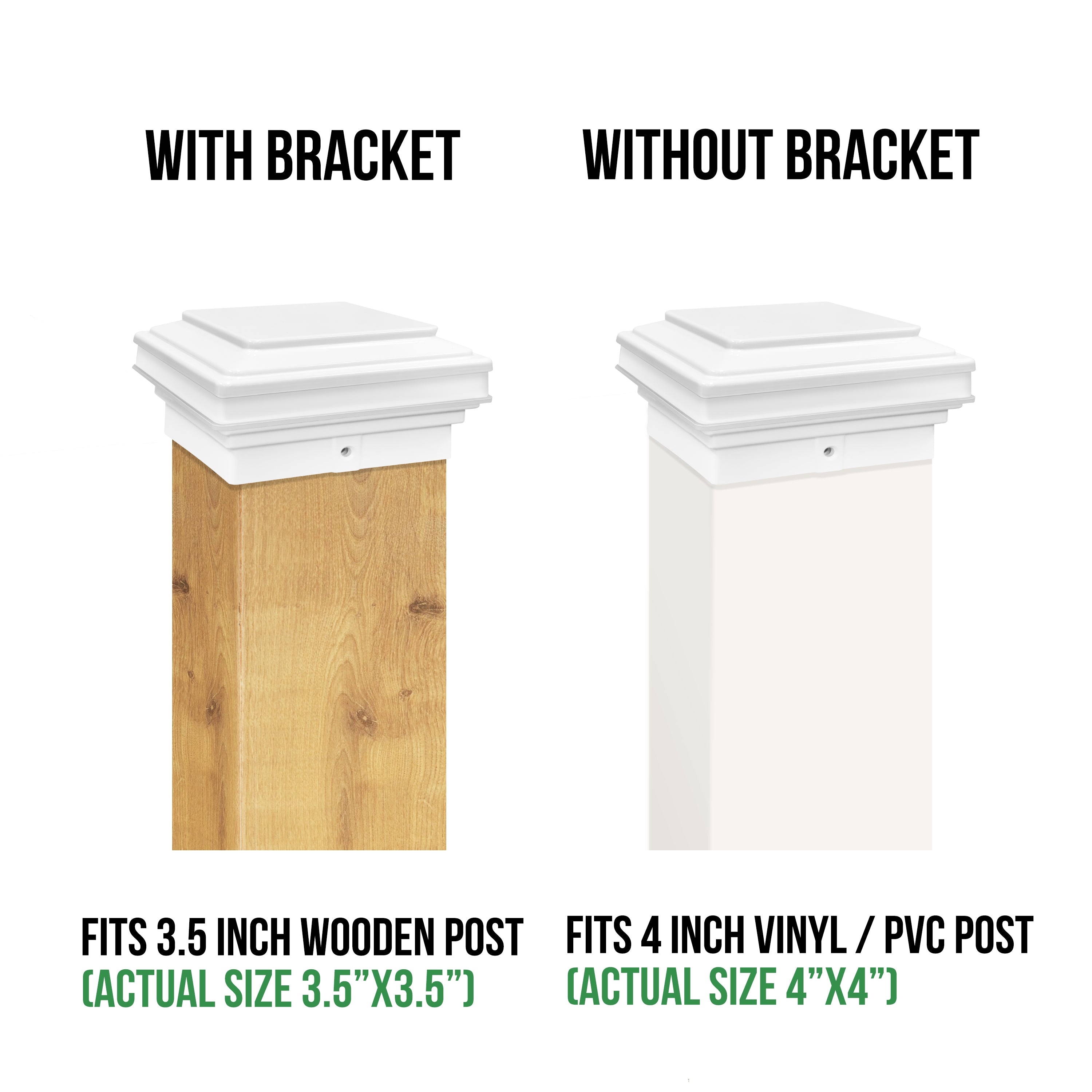Low Voltage Post Cap Light, Flat Top, Glossy White, 4.0"x4.0" / 3.5" x 3.5" Opening, 3W, 30lm, 2700K