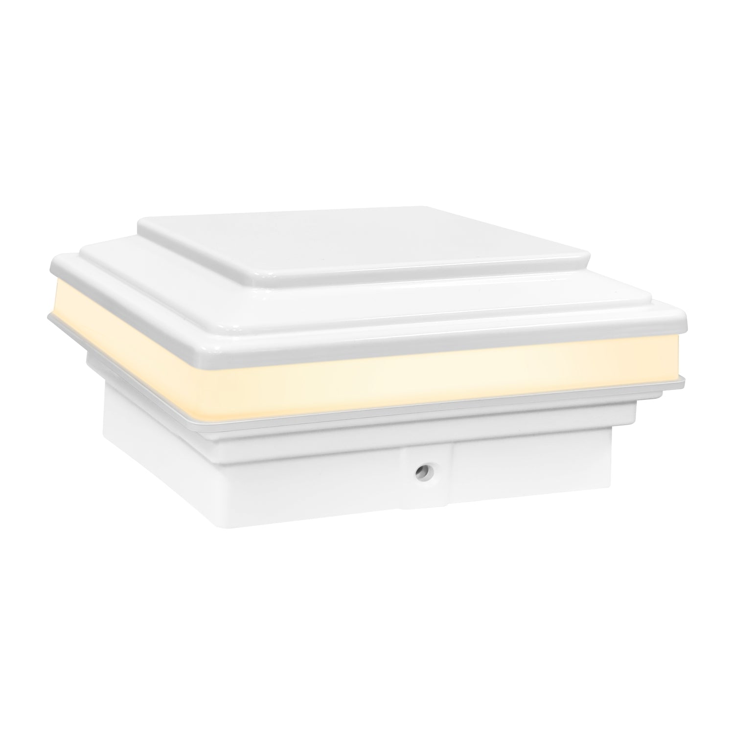 Low Voltage Post Cap Light, Flat Top, Glossy White, 4.0"x4.0" / 3.5" x 3.5" Opening, 3W, 30lm, 2700K