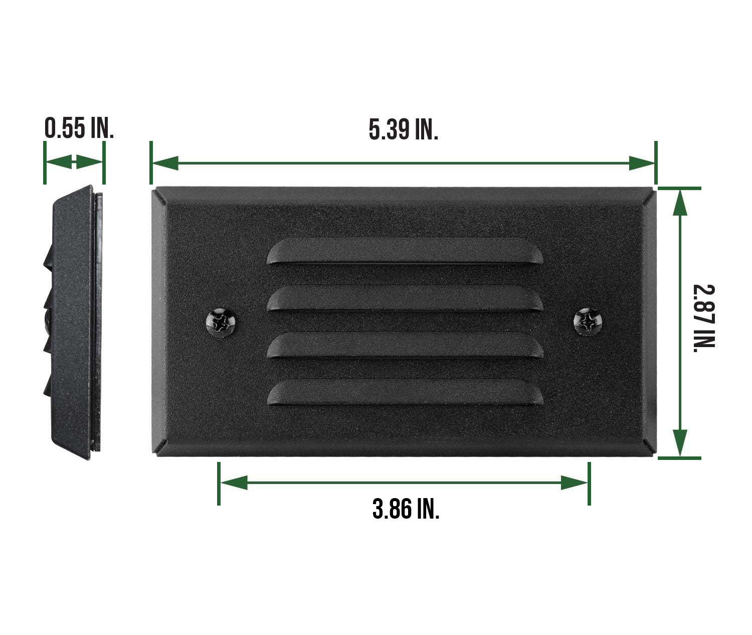 Low Voltage Louvered Step Light, 9-15V, 3W, IP65, 5.39" x 2.87" x 0.55", Black