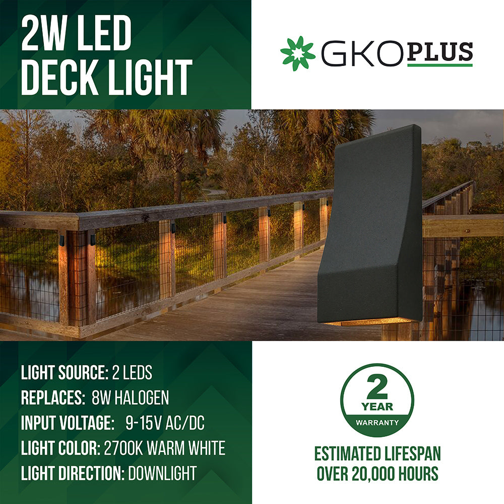 Low Voltage Rectangle Deck Post Light, Wedge Lights, Black, 9-15V AC/DC, 2W, 30lm
