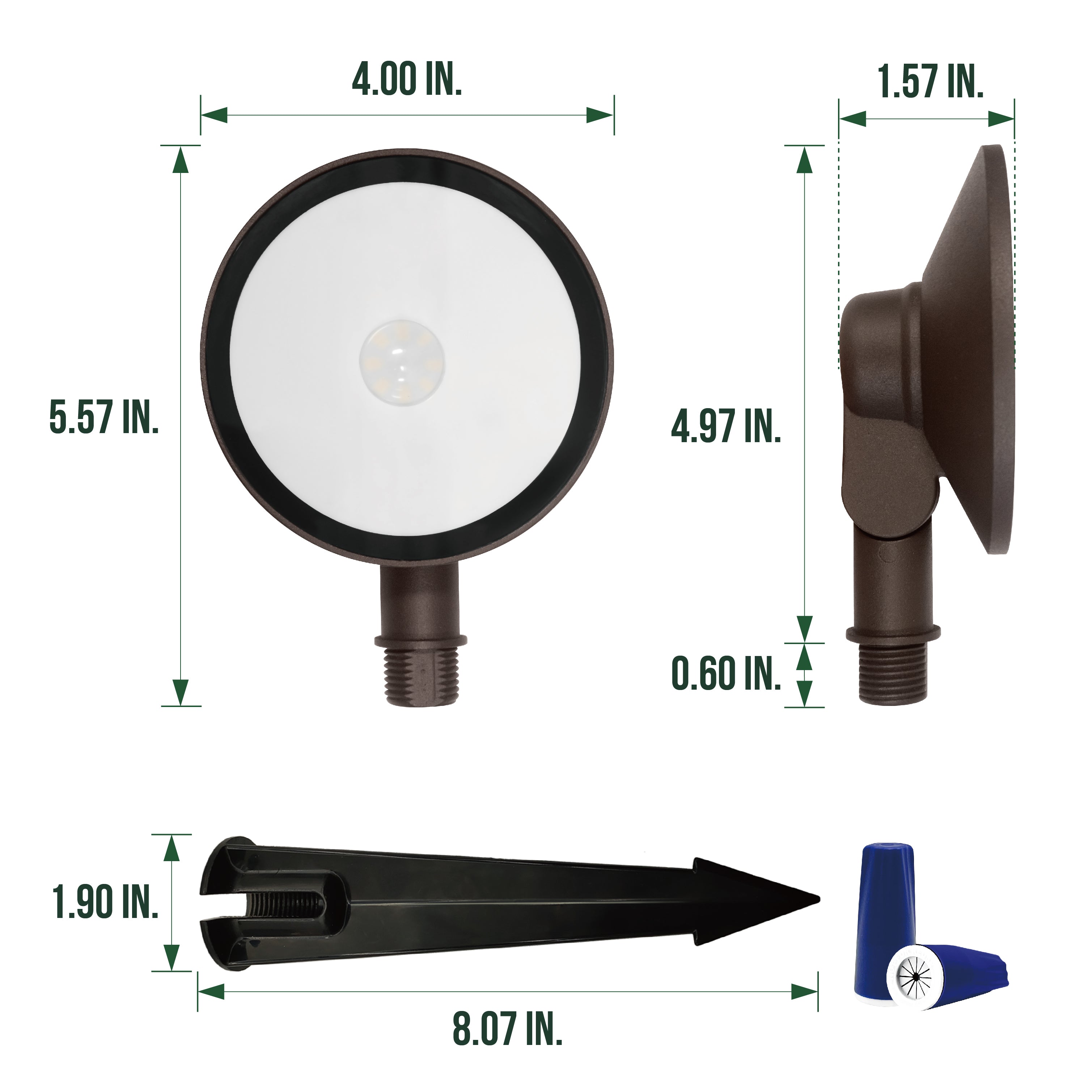 Low Voltage Round Flood Light, Wall Washer, 9-15V AC/DC, 5W, 430lm, 3000K, Dark Bronze