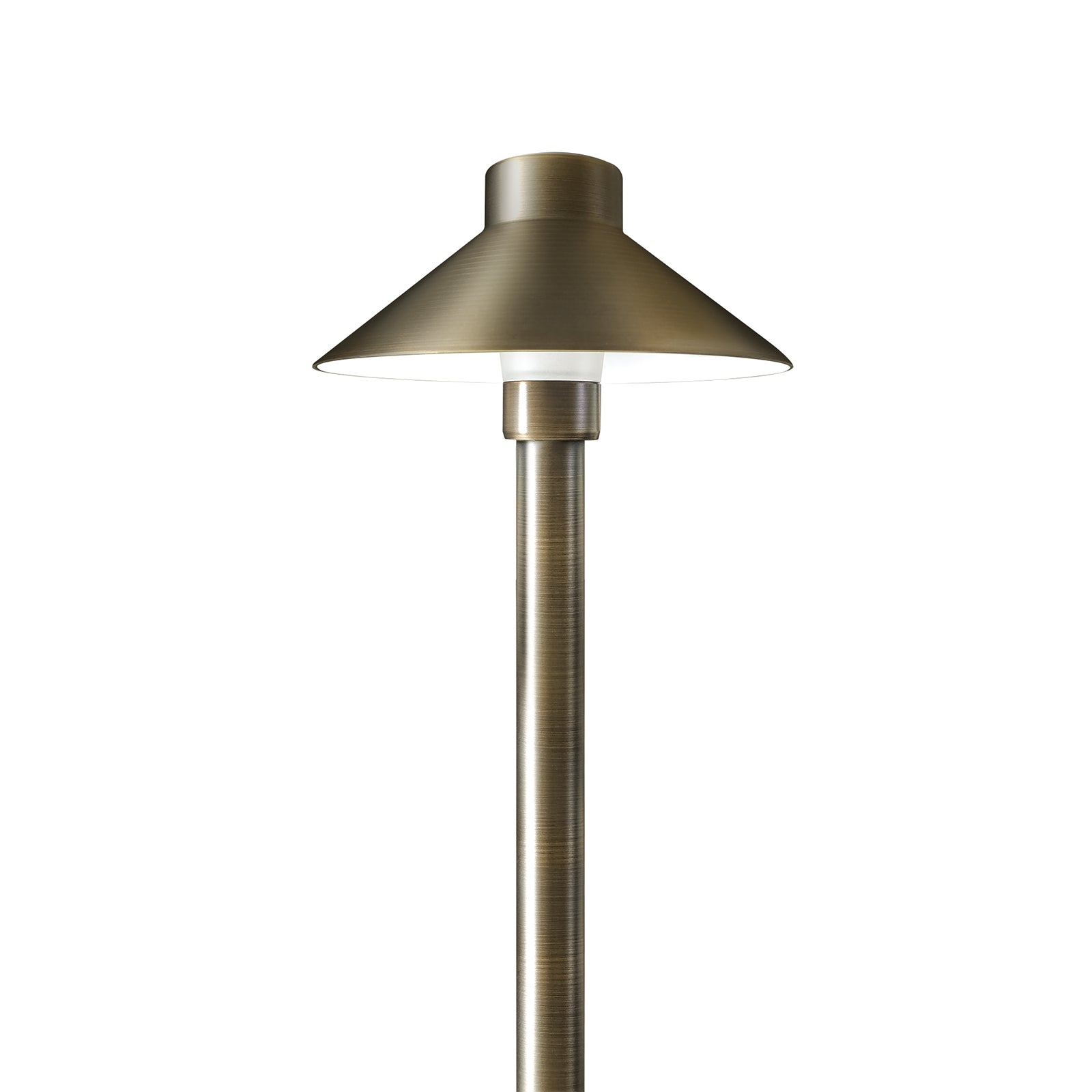 Low Voltage Small Brass Pathway Light, China Hat (5.5" Shade, 16" Tall), 12V AC/DC, 3W, 180lm, 2700K