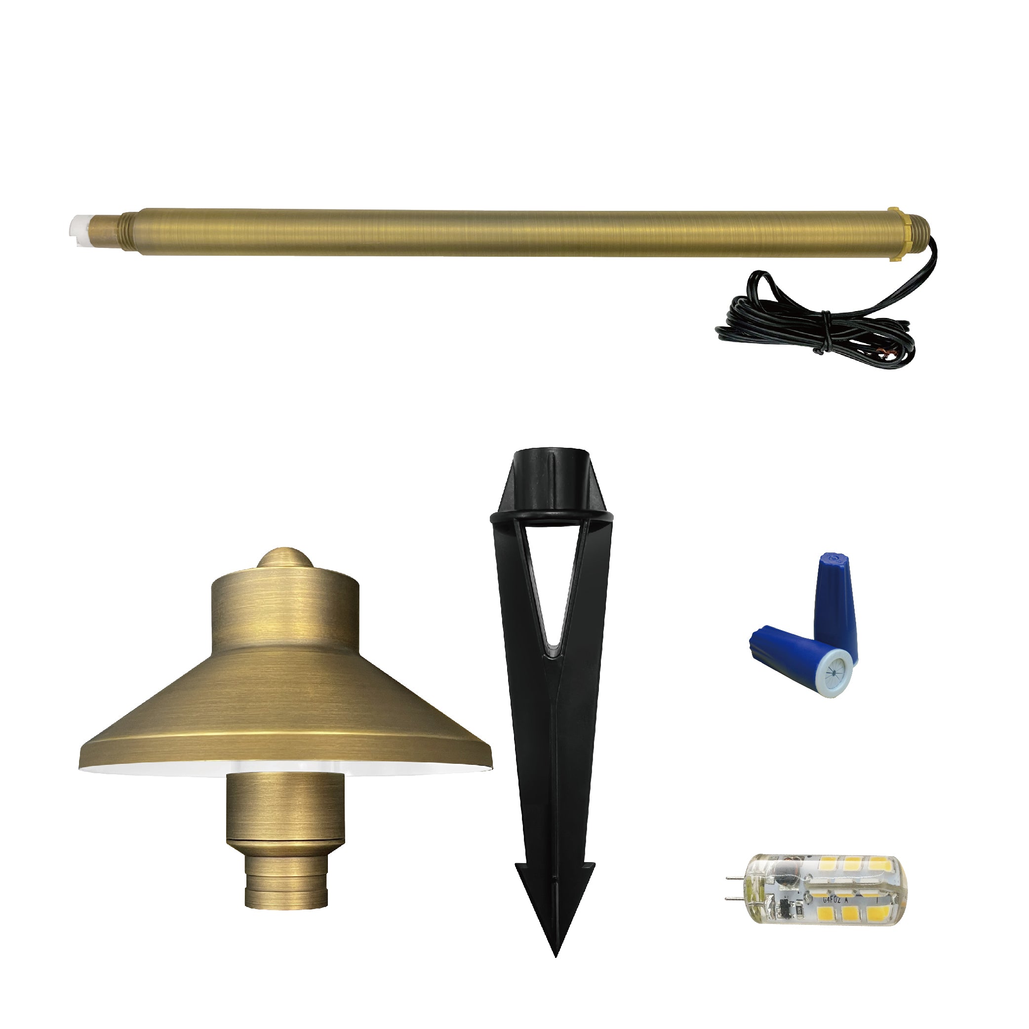 Low Voltage Solid Brass Pathway Light, China Hat (5.2" Shade, 20" Tall), 12V AC/DC, 3W, 180lm, 2700K