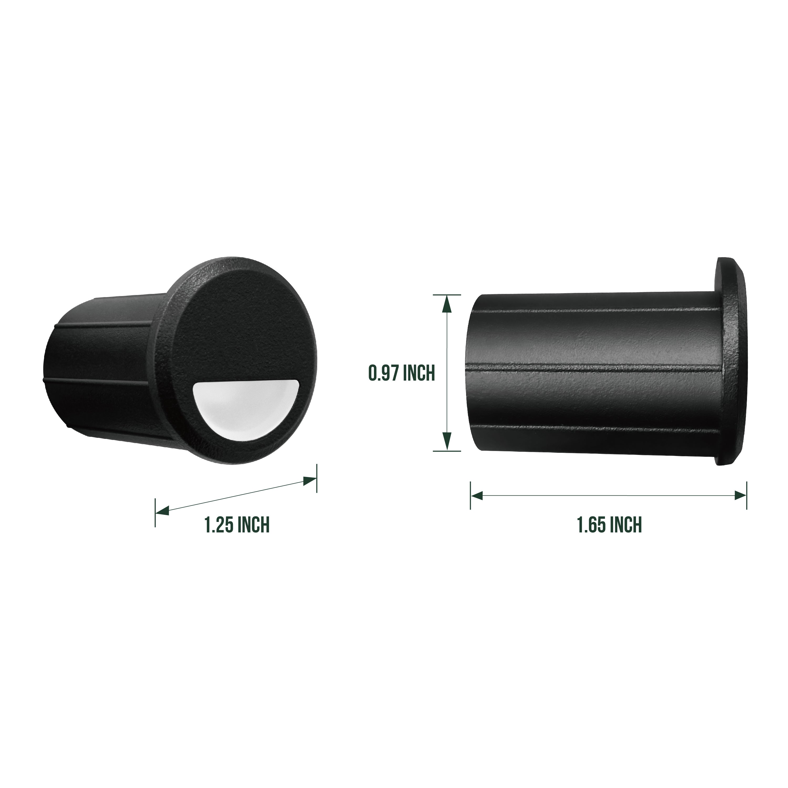 Low Voltage Recessed Stair Riser Light, Mini Size Eyelid Shape ∅1", Black, 12V AC/DC, 1W, 5lm, 3000K Gen 2