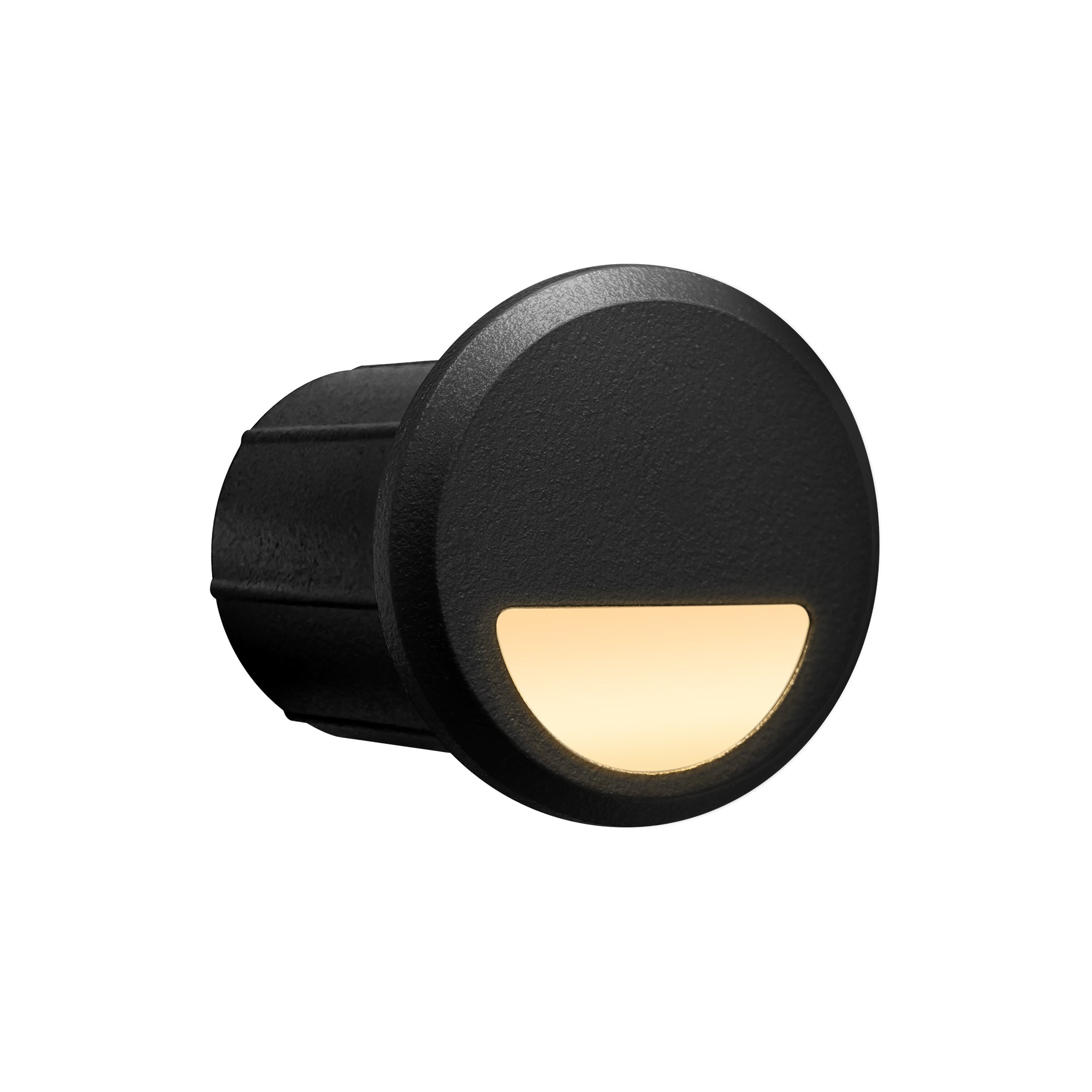 Low Voltage Recessed Stair Riser Light, Mini Size Eyelid Shape ∅1", Black, 12V AC/DC, 1W, 5lm, 3000K Gen 2
