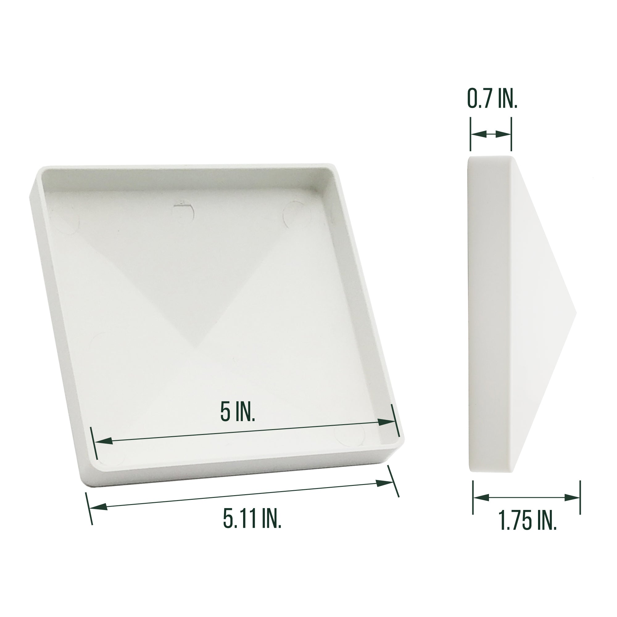 4" x 4" / 5" x 5" Pyramid Post Top Cap, Vinyl, White