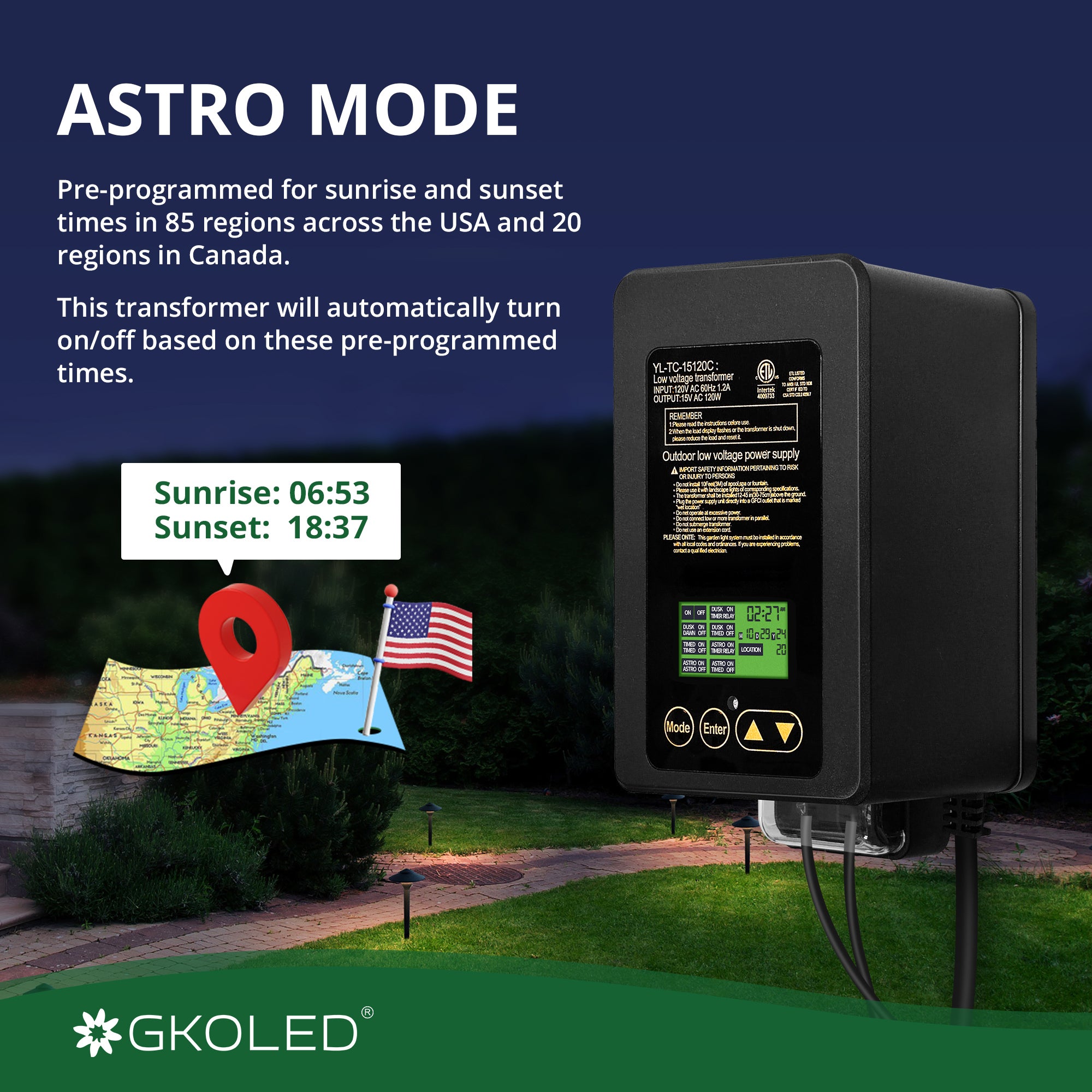 120W Transformer, Astro Timer & Photocell Integrated, 15V AC Output