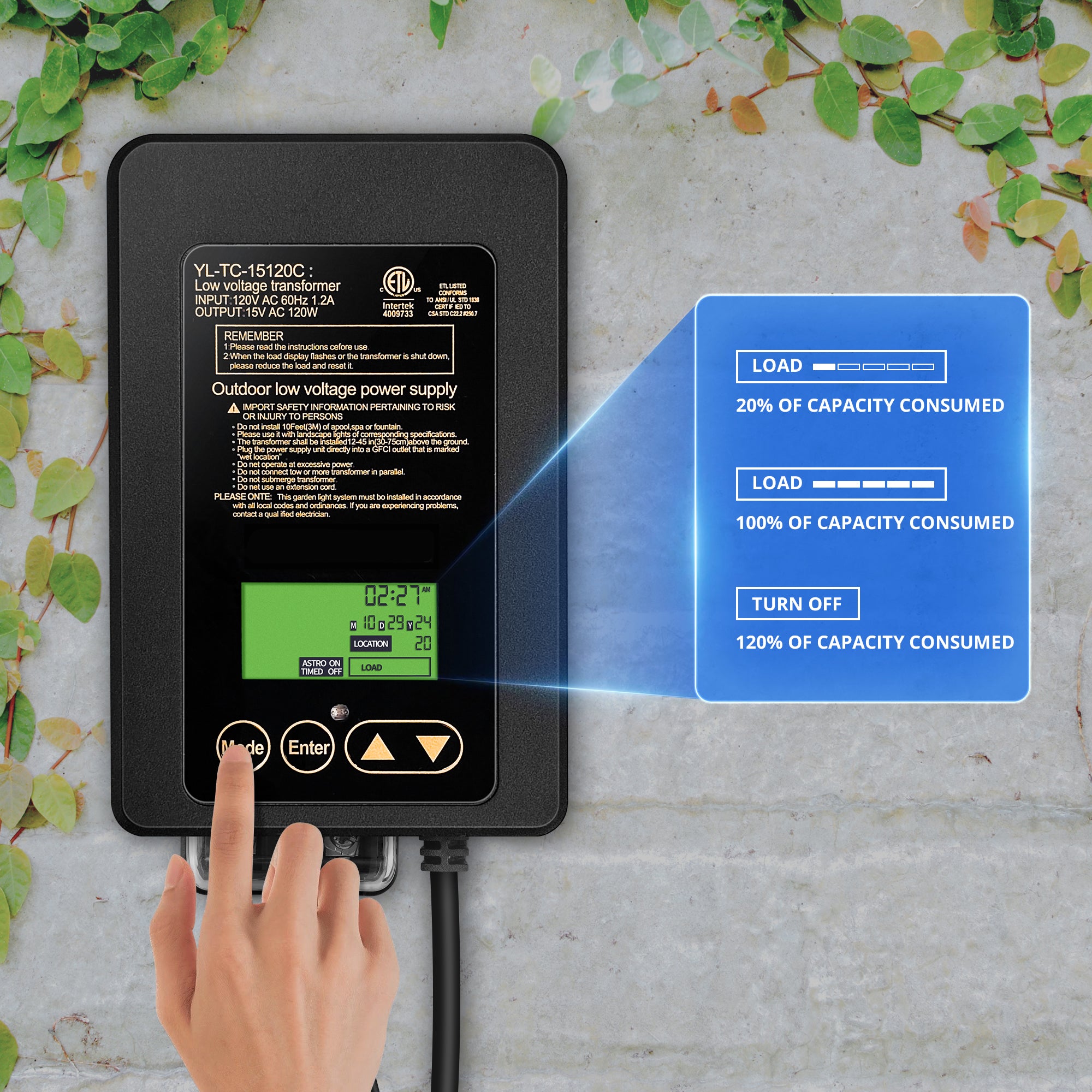 120W Transformer, Astro Timer & Photocell Integrated, 15V AC Output