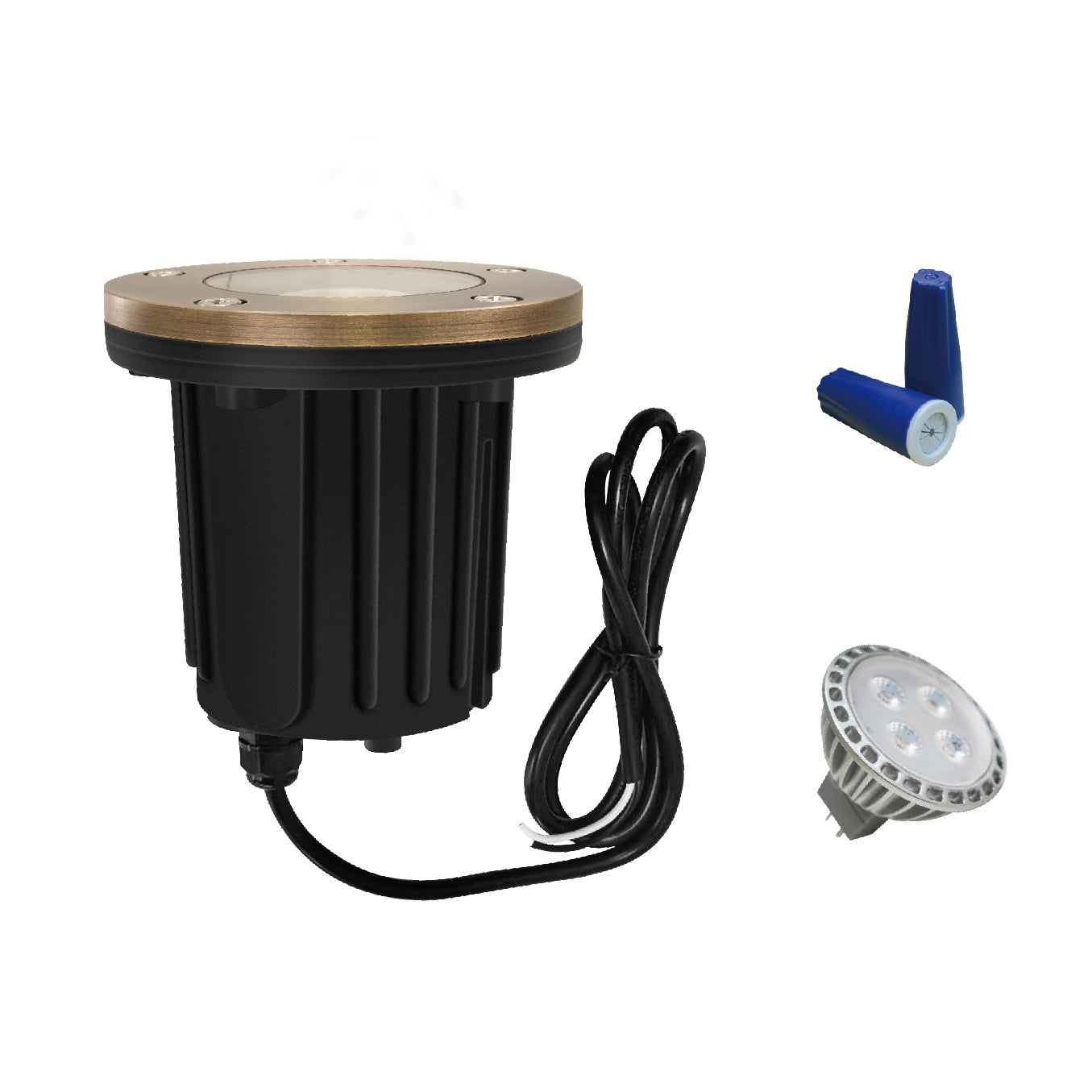 Low Voltage Brass In-ground Well Light, Flat Top, 12V AC/DC, 5W, 410Lm, 2700K (MR16 Bulb Included)