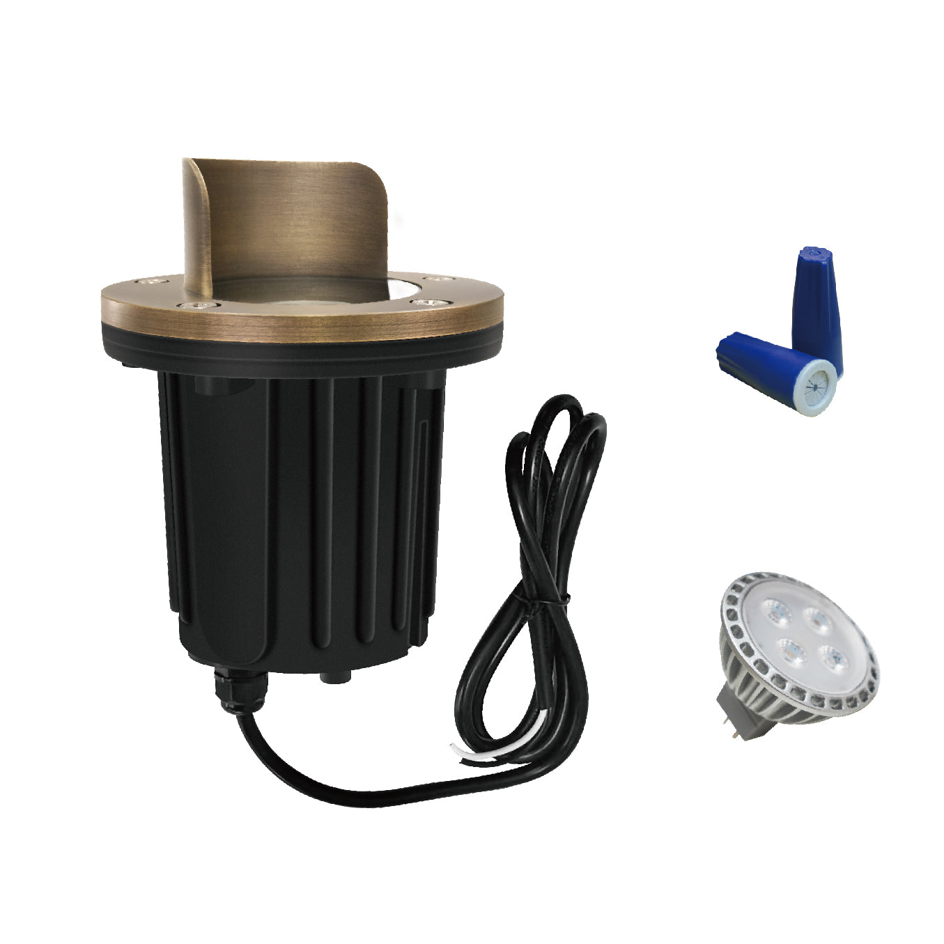 Low Voltage Brass In-Ground Well Light, Shield Top, 12V AC/DC, 5W, 370Lm, 2700K, (MR16 Bulb Included))