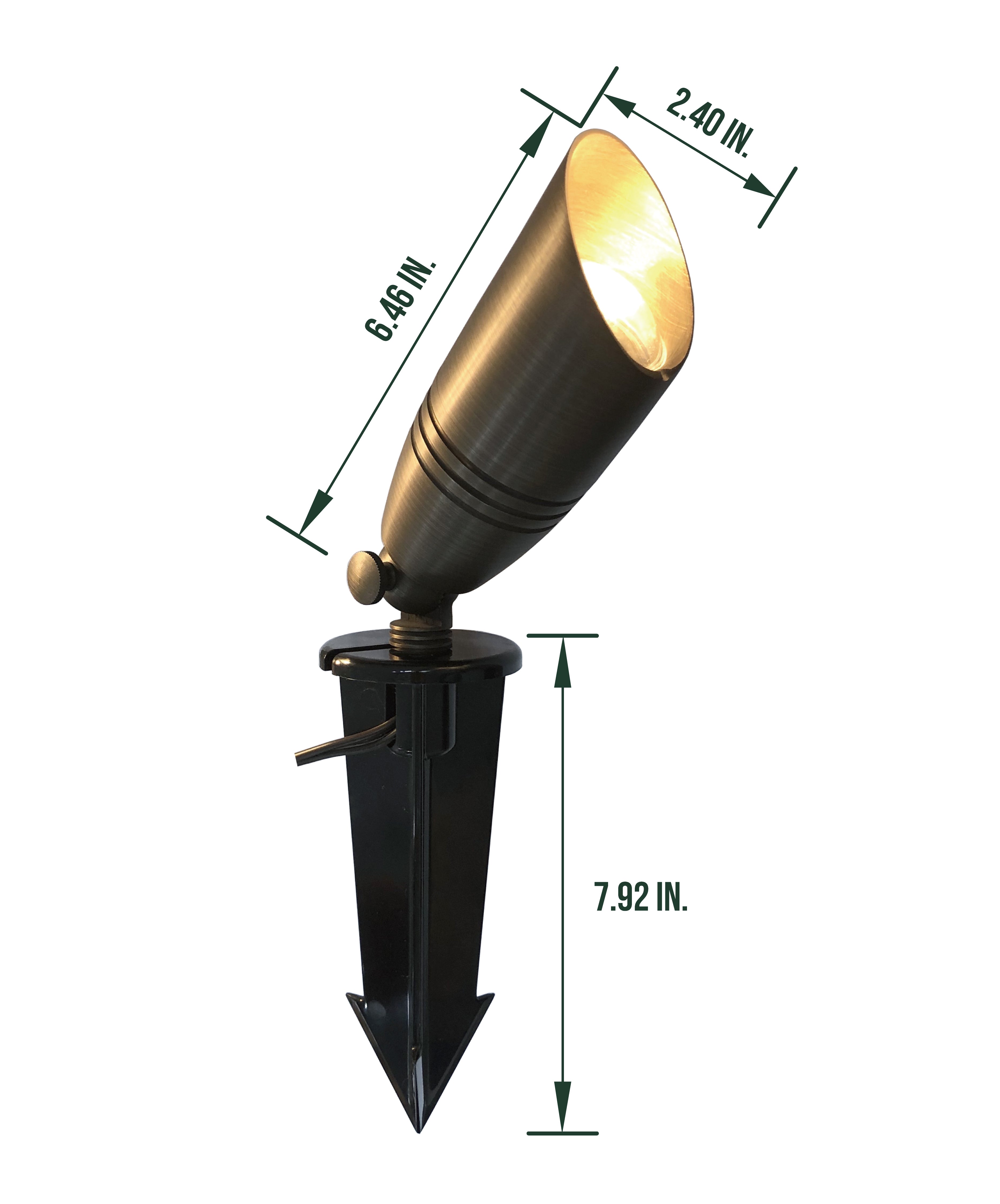 Low Voltage Solid Brass Landscape Spotlight, 12V AC/DC, 5W, 2700K, UL Listed (MR16)