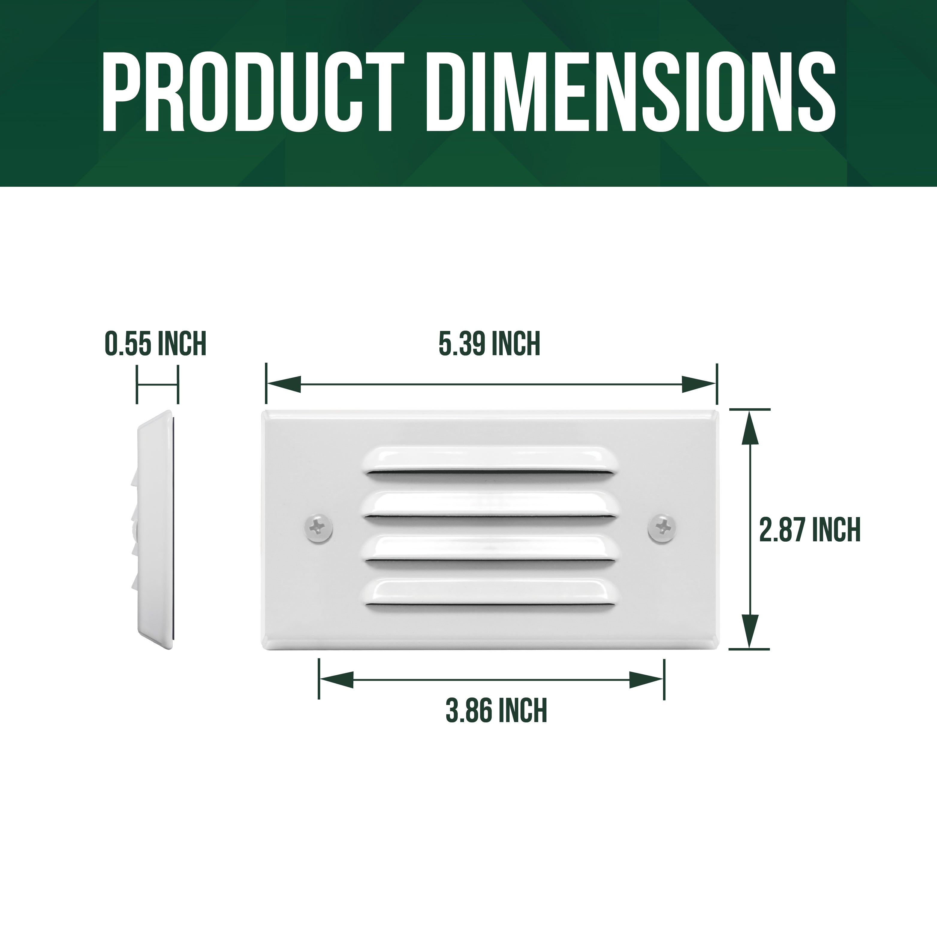 Low Voltage Louvered Step Light, 9-15V, 3W, IP65, 5.39" x 2.87" x 0.55", White