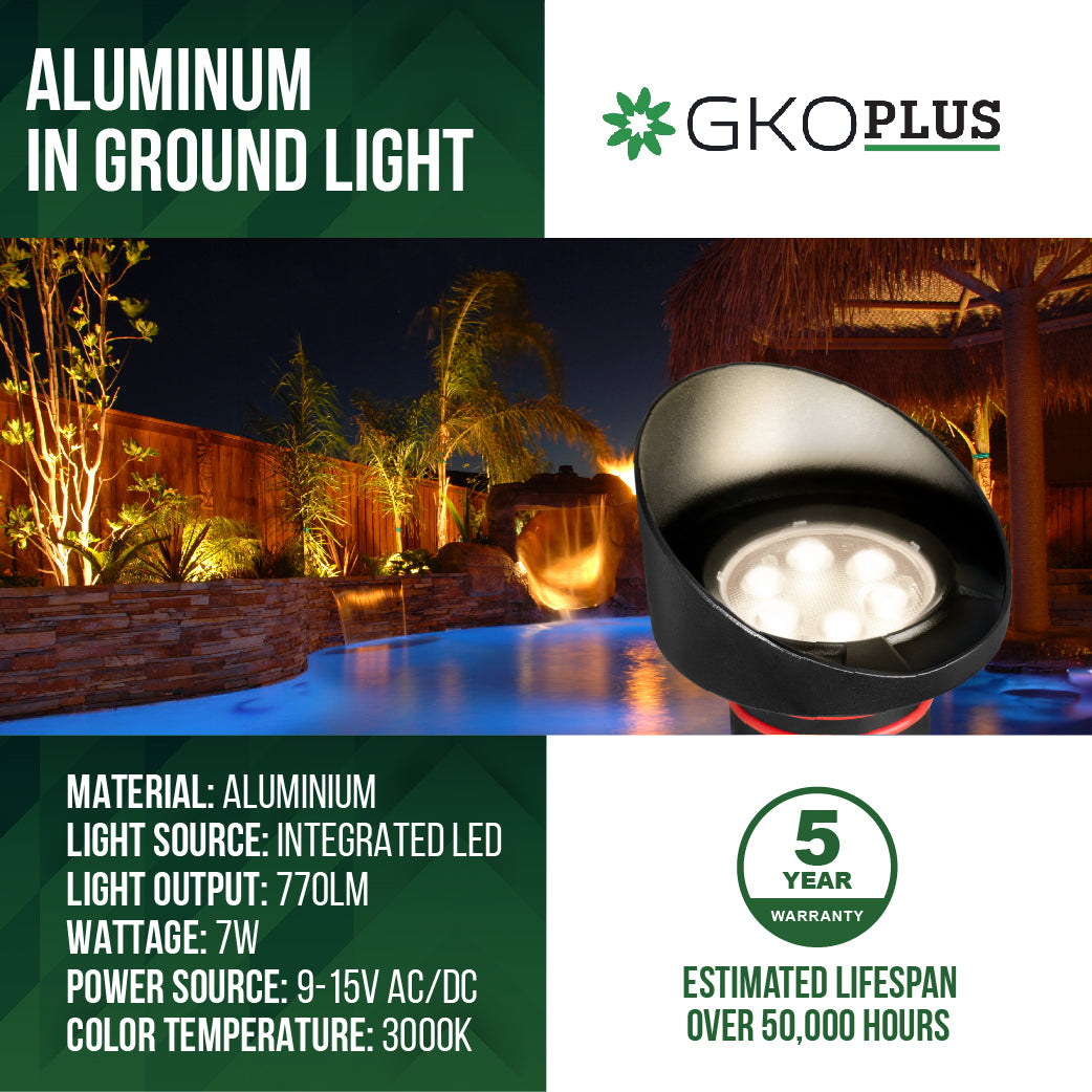 Low Voltage Shield Top Well Light, 9-15V AC/DC, 7W, 770Lm, 3000K, IP67 Rated