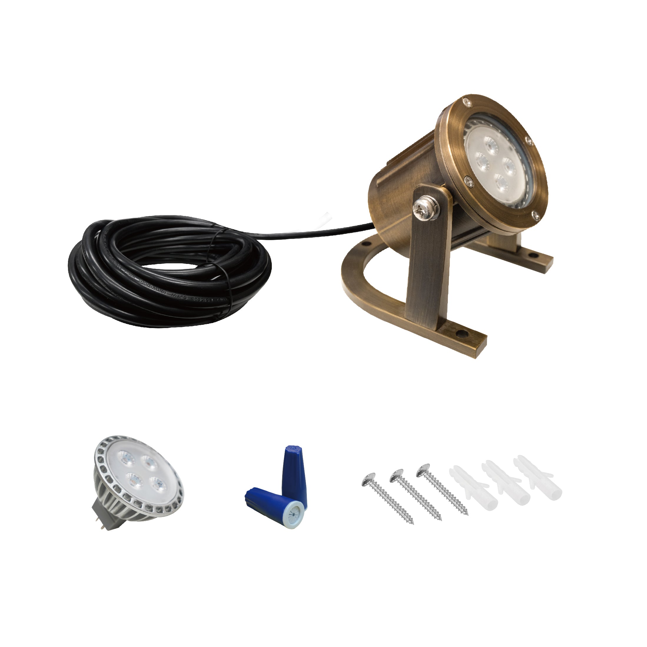 Low Voltage Brass Underwater Pond Light, 12V AC/DC, 5W, IP68 Waterproof, 2700K (MR16)