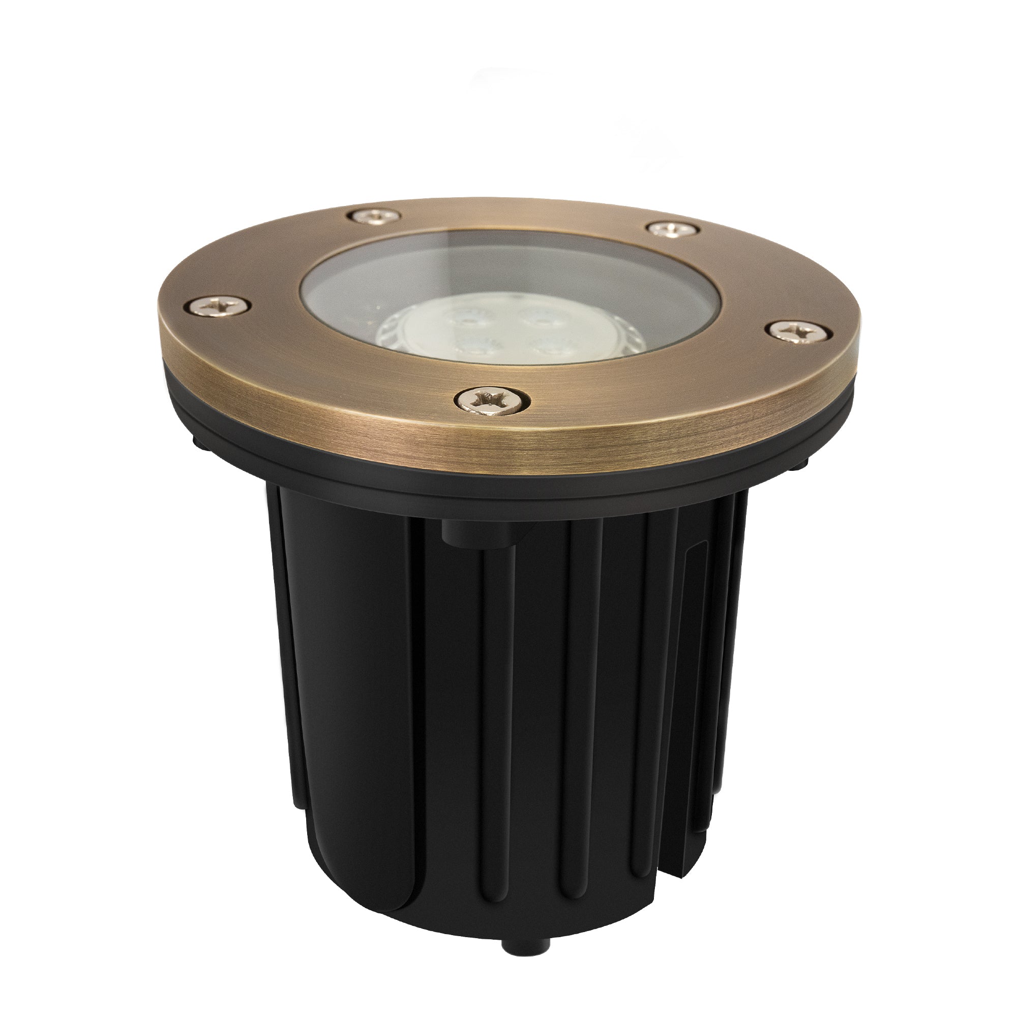 Low Voltage Brass In-ground Well Light, Flat Top, 12V AC/DC, 5W, 410Lm, 2700K (MR16 Bulb Included)