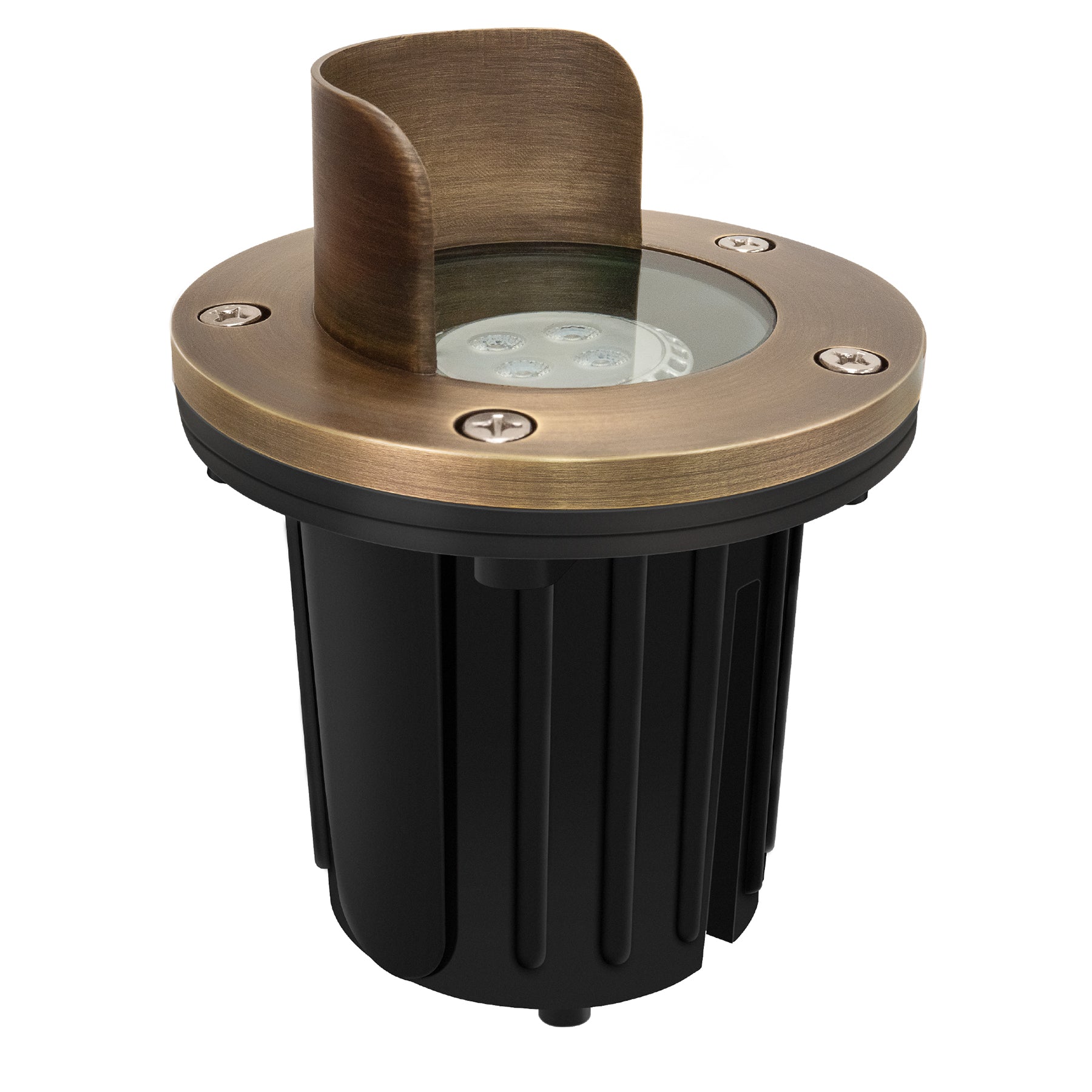 Low Voltage Brass In-Ground Well Light, Shield Top, 12V AC/DC, 5W, 370Lm, 2700K, (MR16 Bulb Included))
