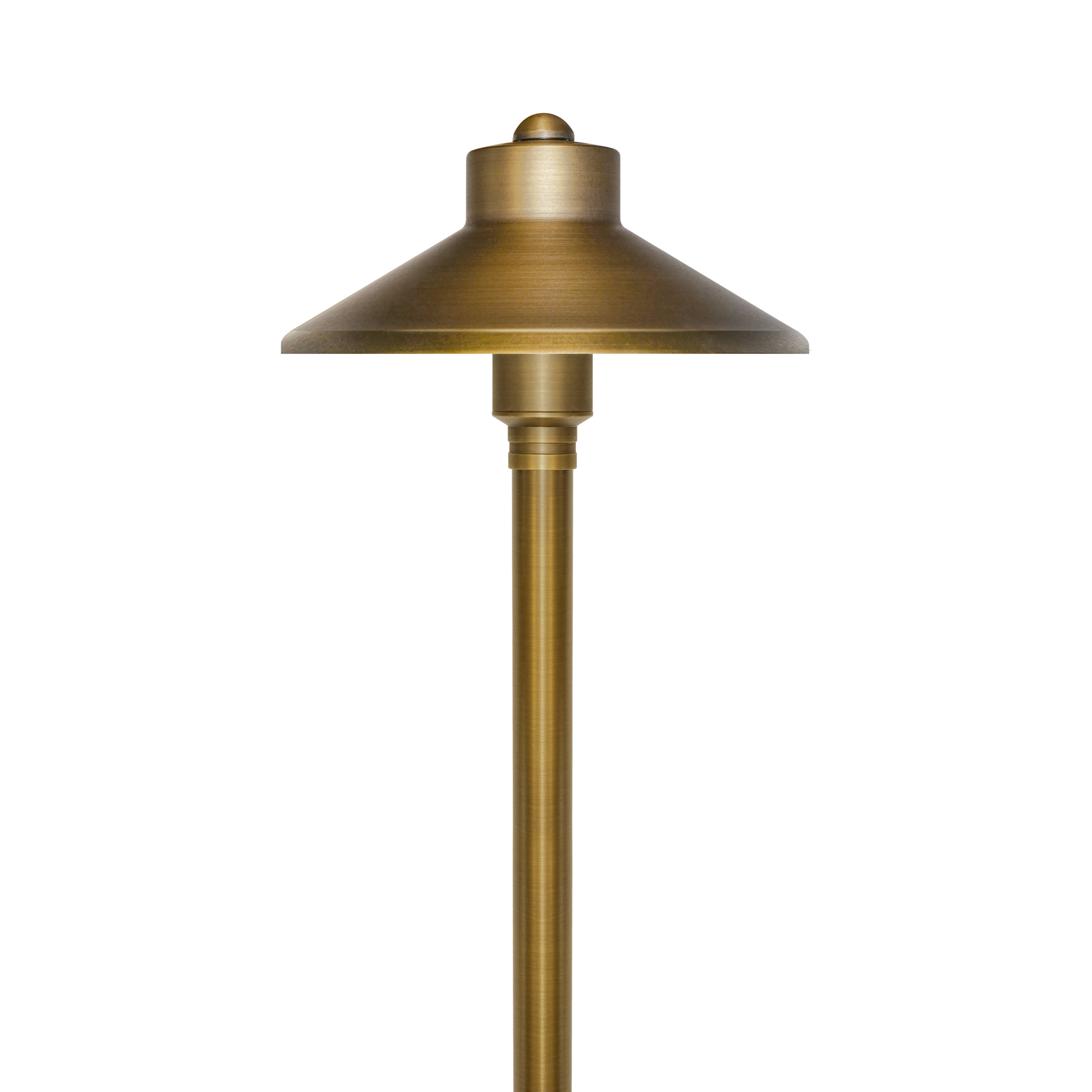 Low Voltage Solid Brass China Hat Path Light (6.7" Shade, 20" Tall), 3W, 12V AC/DC, IP65 Waterproof, 2700K