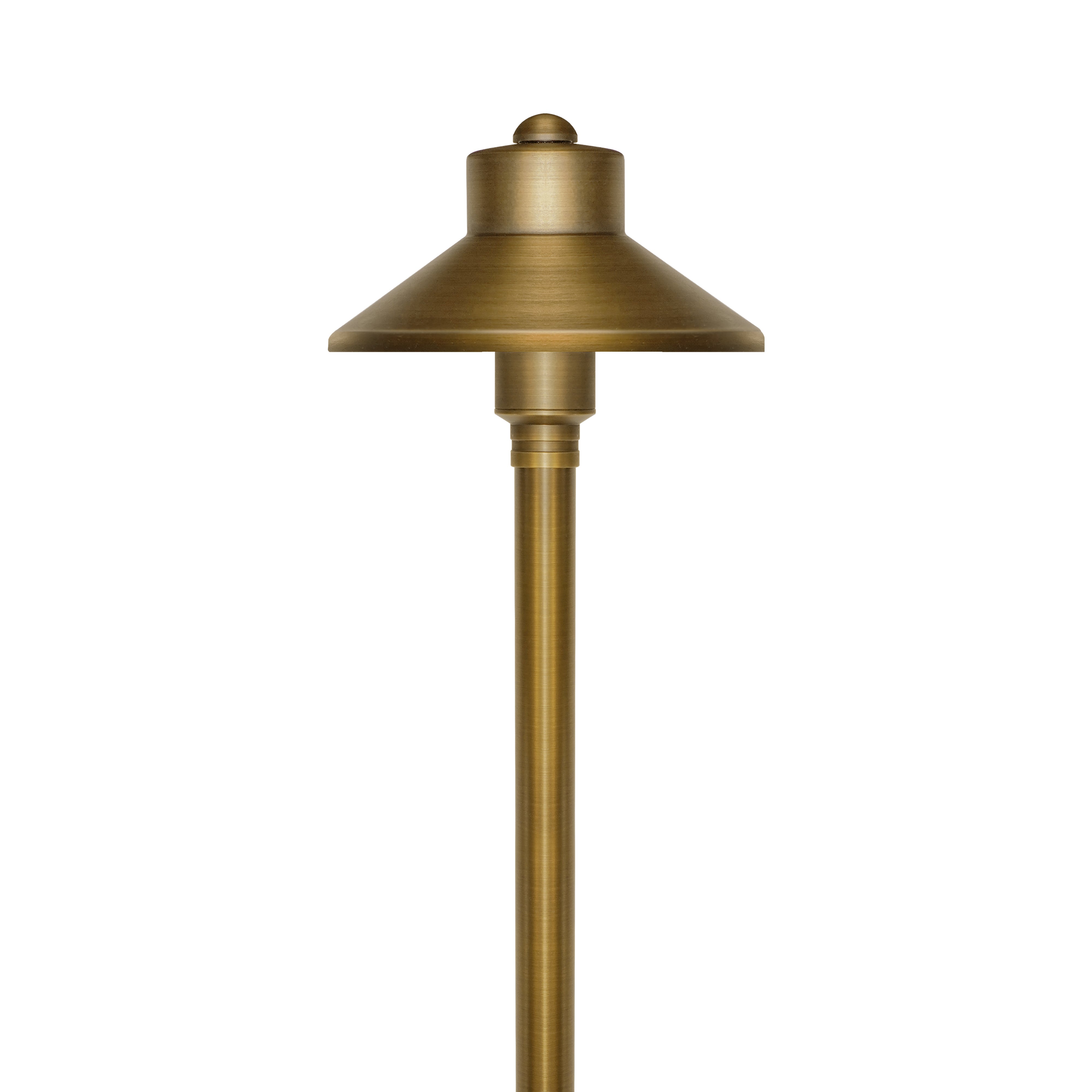 Low Voltage Solid Brass China Hat Path Light (5" Shade, 20" Tall), 3W, 12V AC/DC, IP65 Waterproof, 2700K