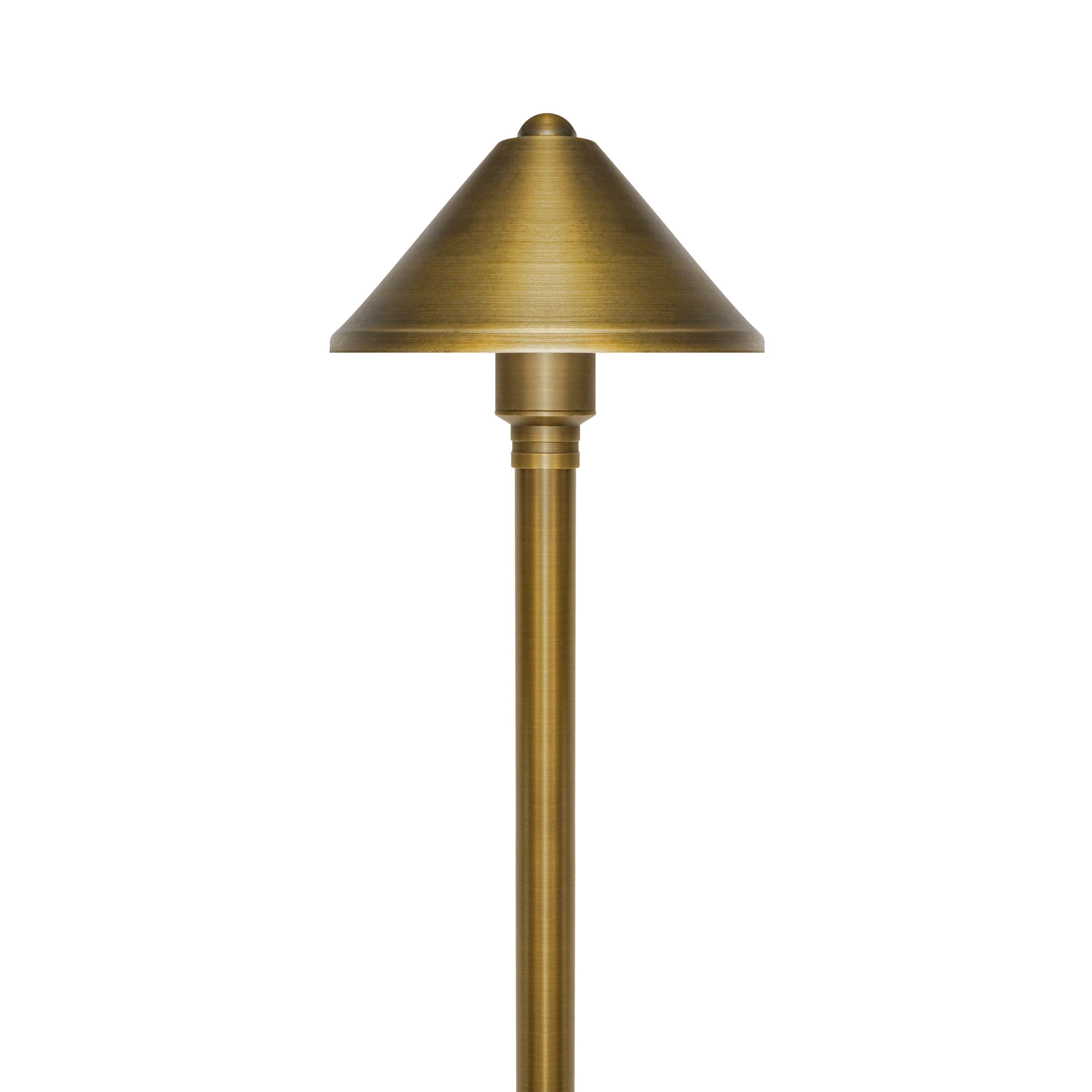 Low Voltage Solid Brass Conehead Path Light (5" Shade, 20" Tall), 3W, 12V AC/DC, IP65 Waterproof, 2700K