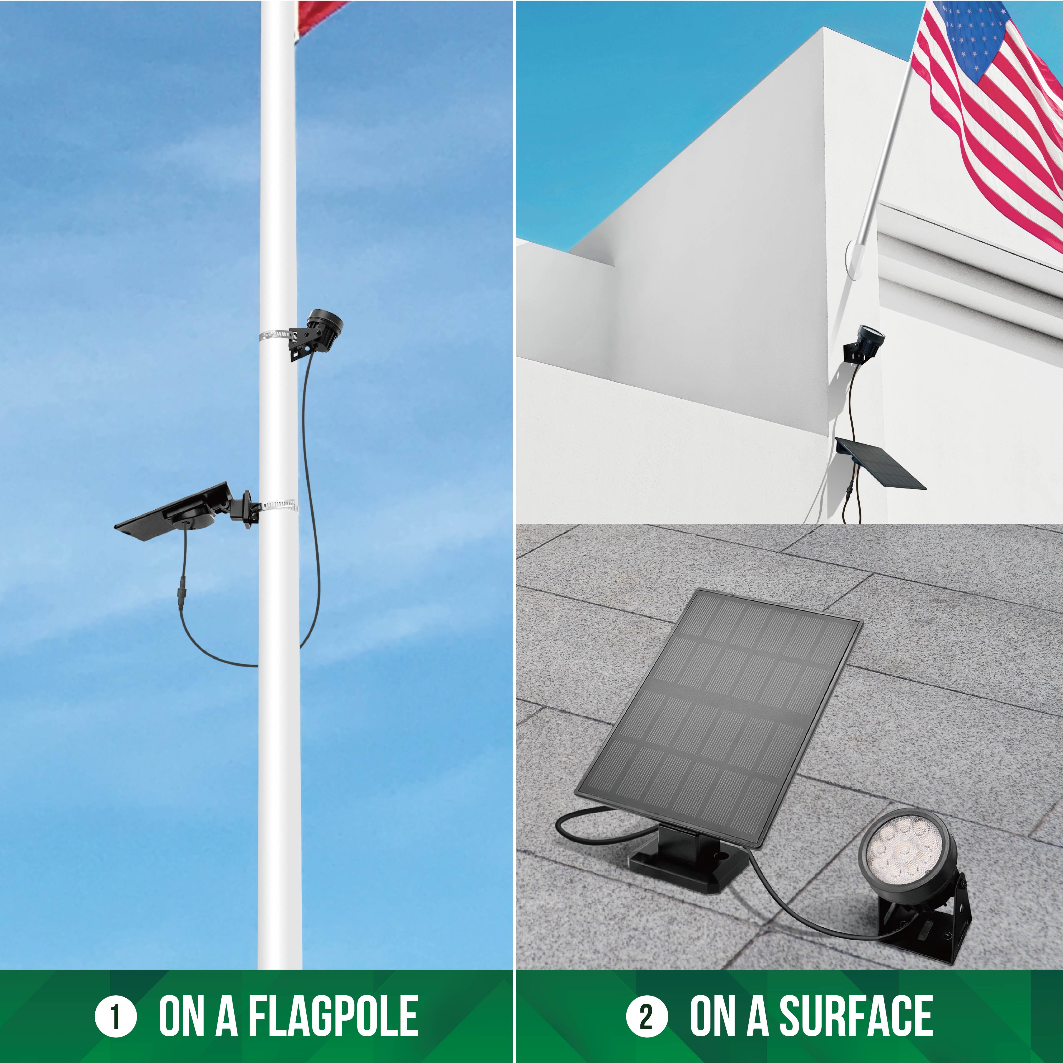 Three Light Modes Solar Flag Pole Light, Remote Control, Fits 2-4” Flag Pole in Diameter, 3000K