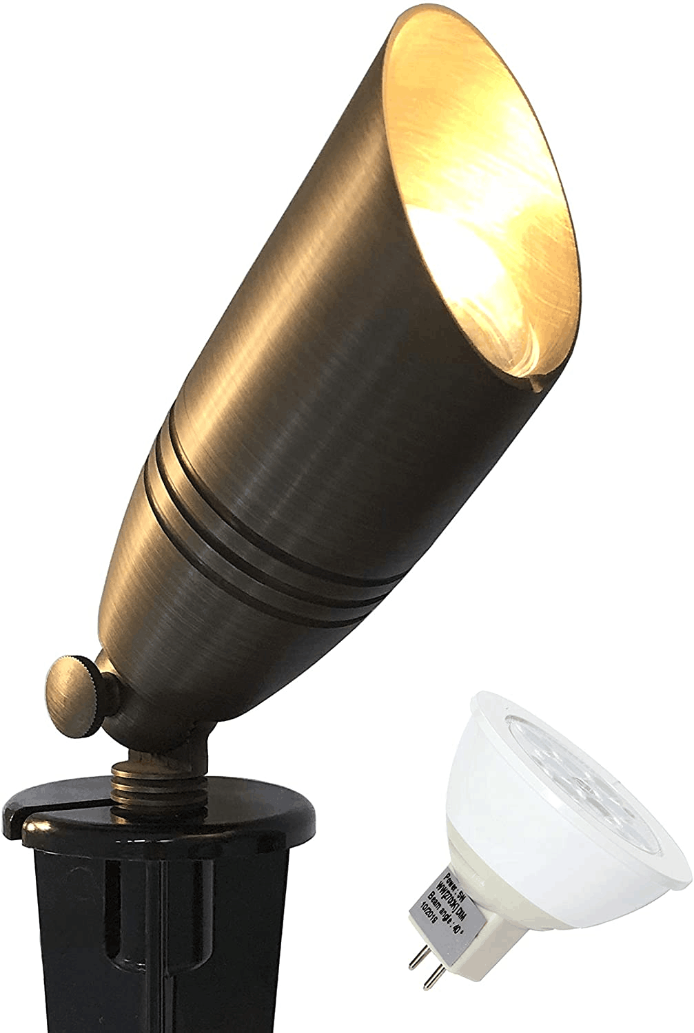 Low Voltage Solid Brass Landscape Spotlight, 12V AC/DC, 5W, 2700K, UL Listed (MR16)