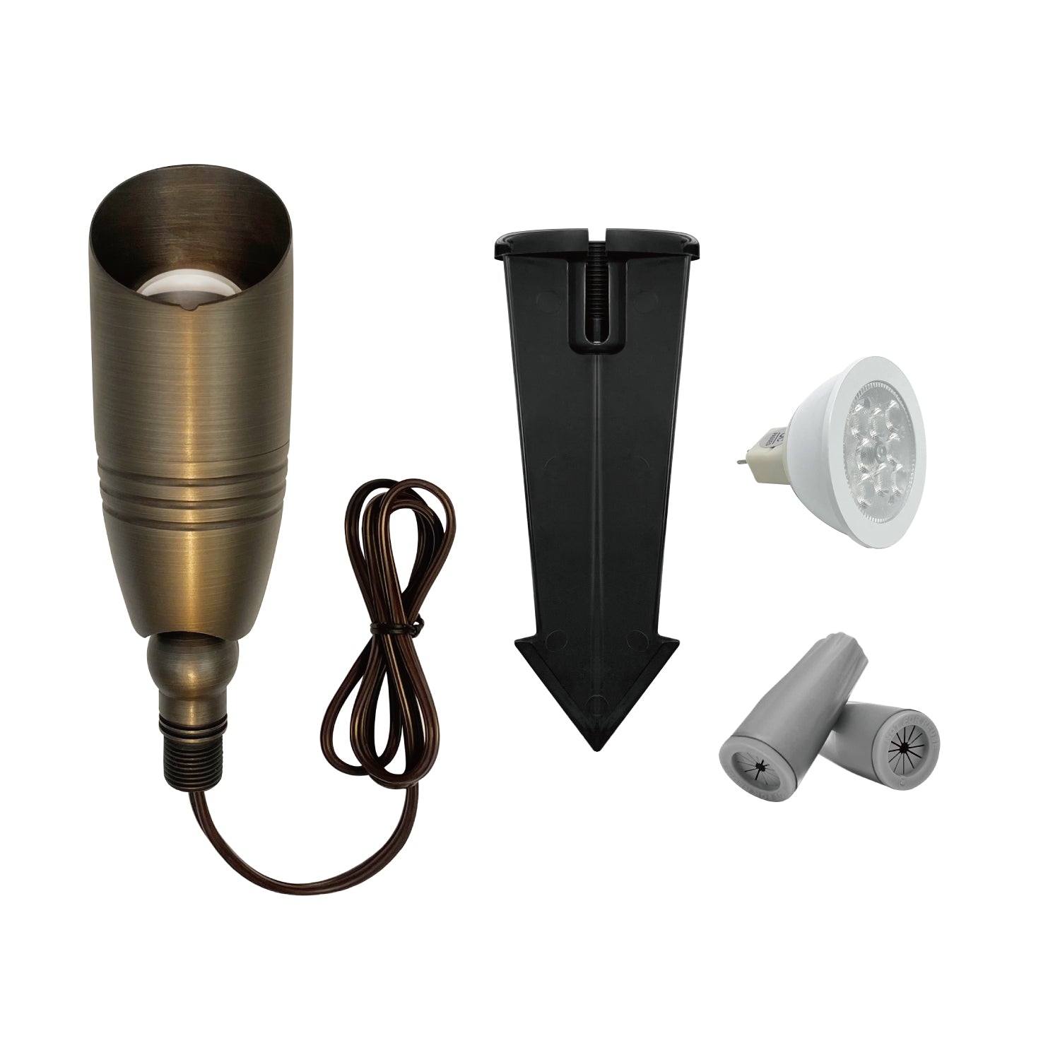 Low Voltage Solid Brass Landscape Spotlight, 12V AC/DC, 5W, 2700K, UL Listed (MR16)